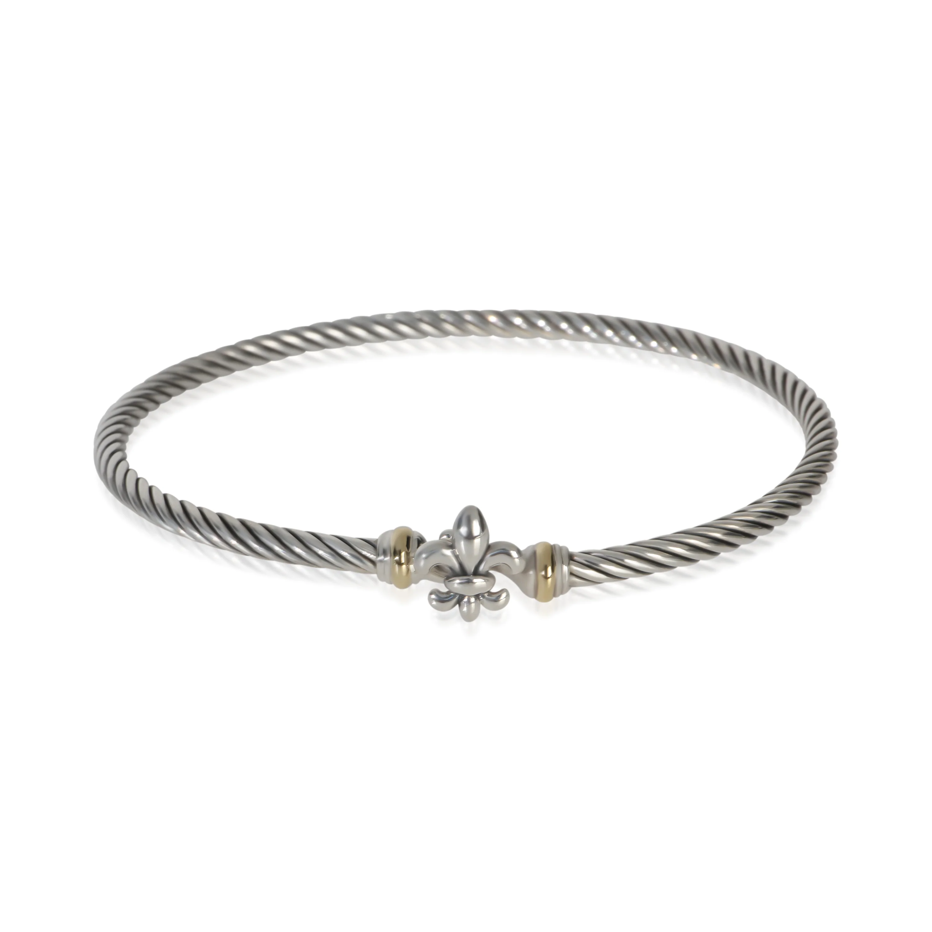 Yellow Gold & Sterling Silver  Fleur De Lis Cable Hook Bracelet