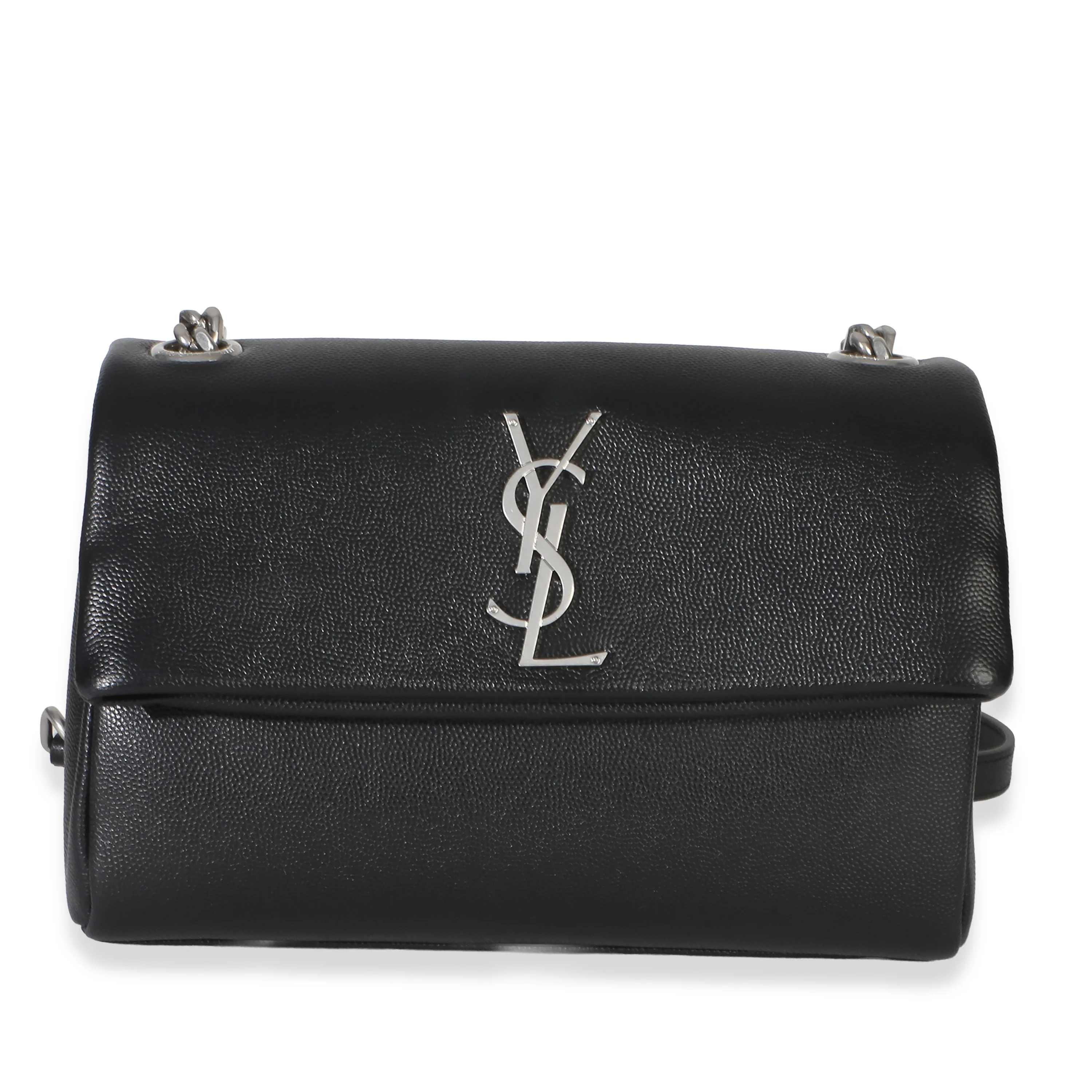 Black Small Grained Calfskin East West Hollywood Flap Bag