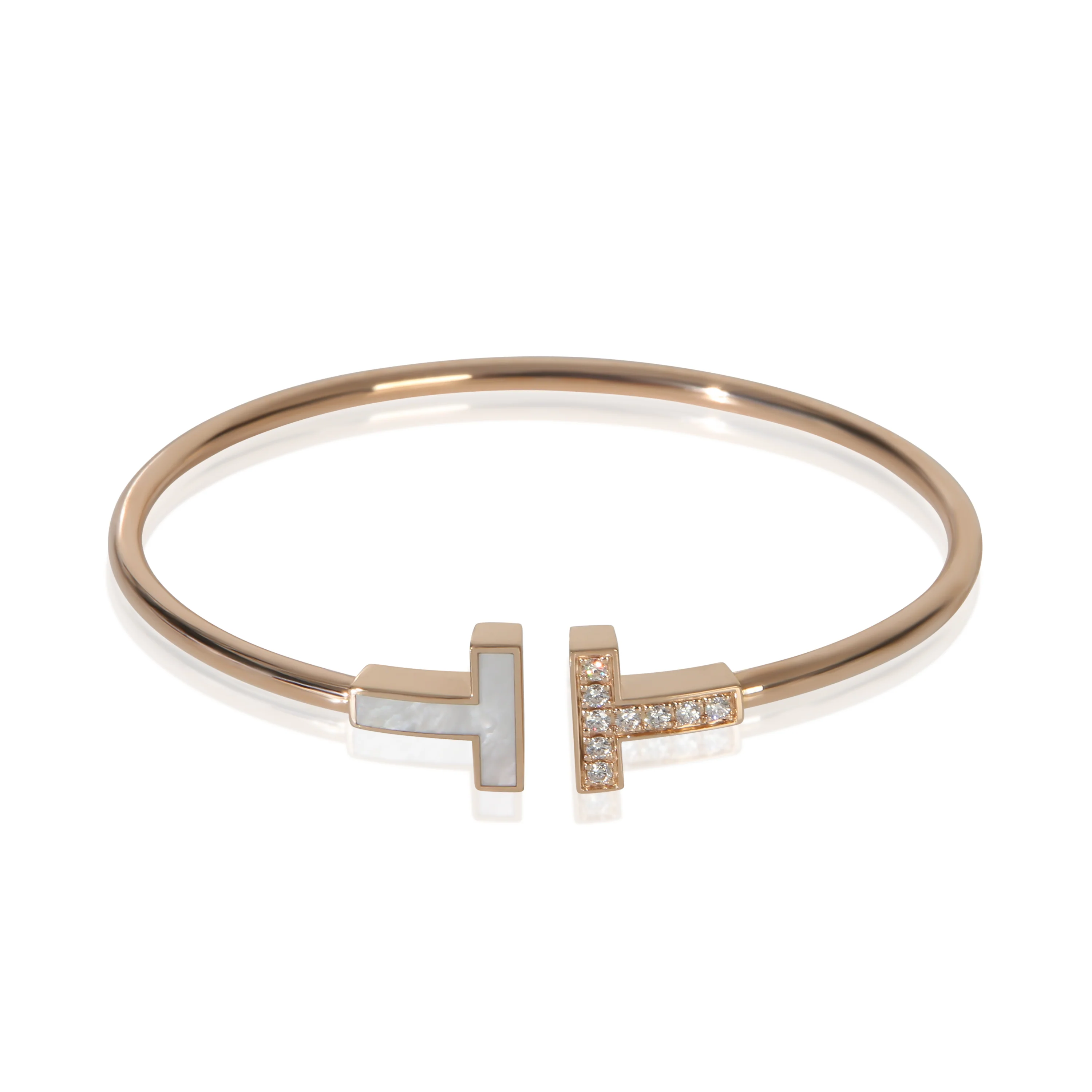 Rose Gold Mother Of Pearl and Diamond Tiffany T Wire Bracelet