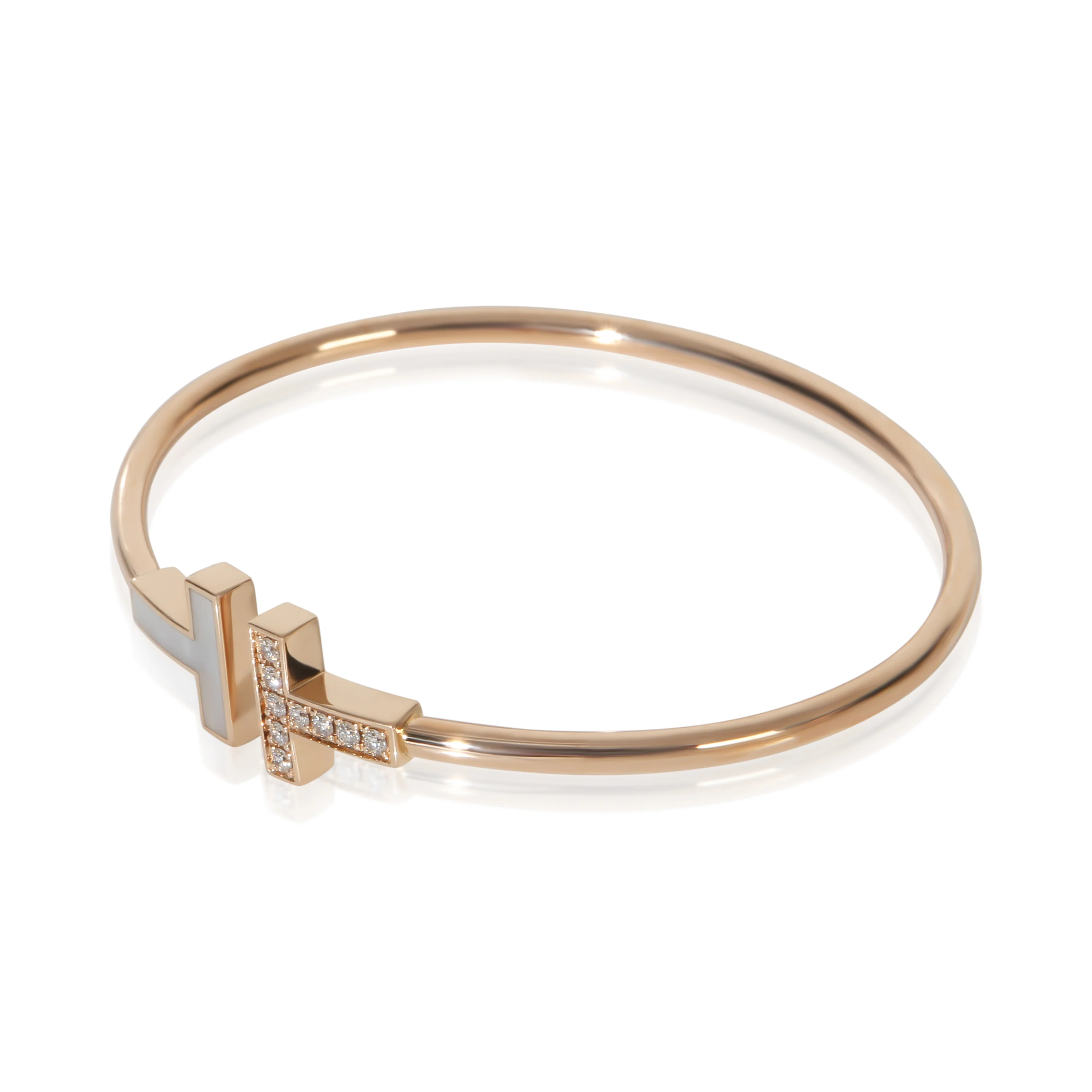 Rose Gold Mother Of Pearl and Diamond Tiffany T Wire Bracelet - Image 2