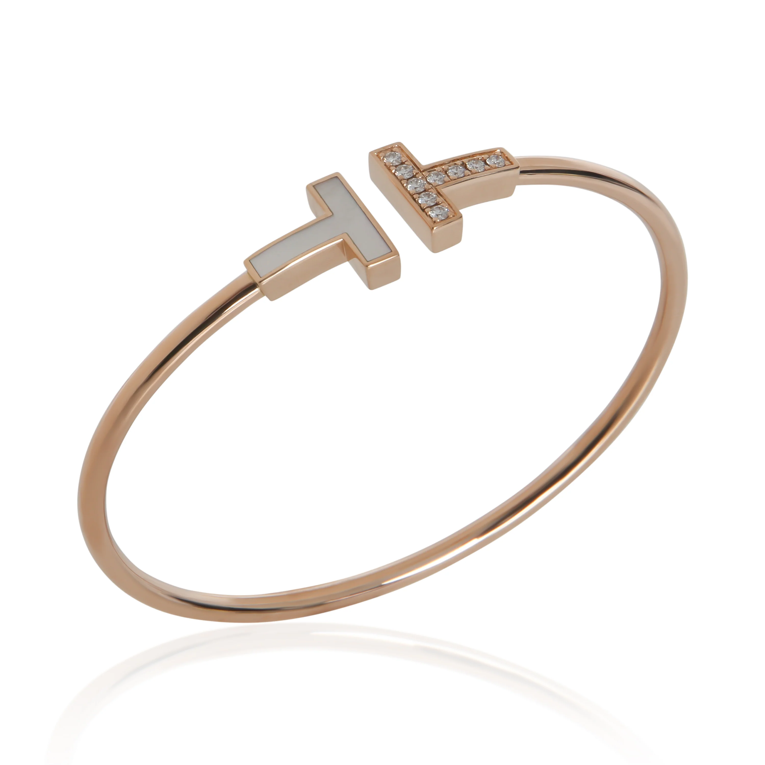 Rose Gold Mother Of Pearl and Diamond Tiffany T Wire Bracelet - Image 6