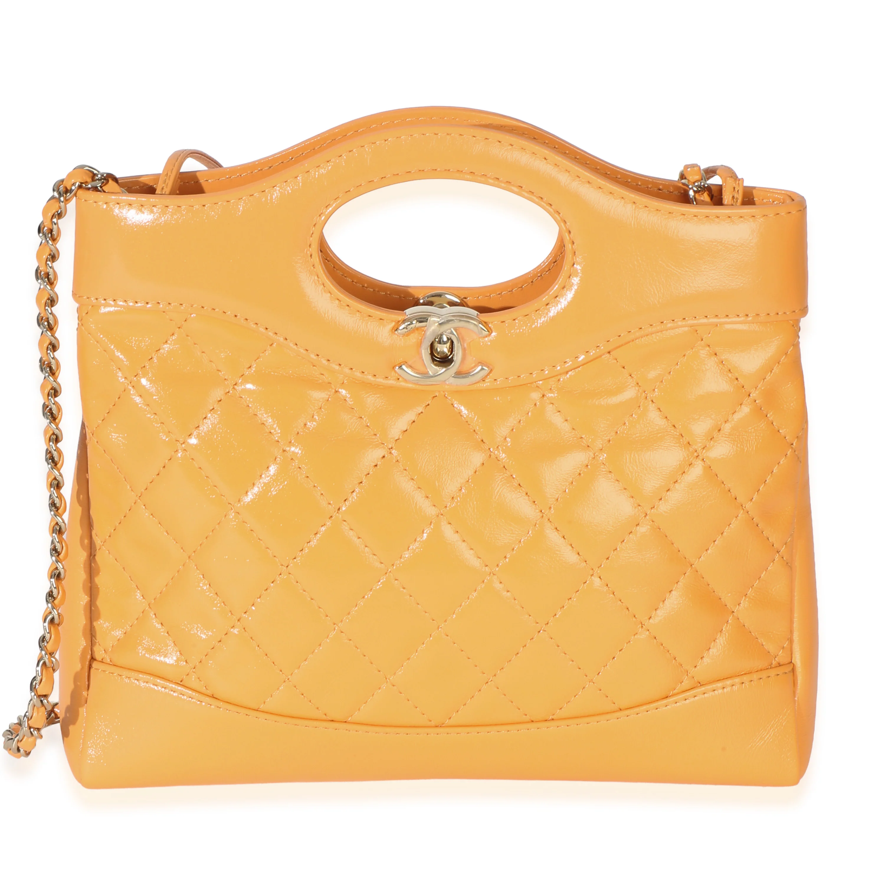 Orange Shiny Crumpled Quilted Calfskin Mini 31 Shopping Bag