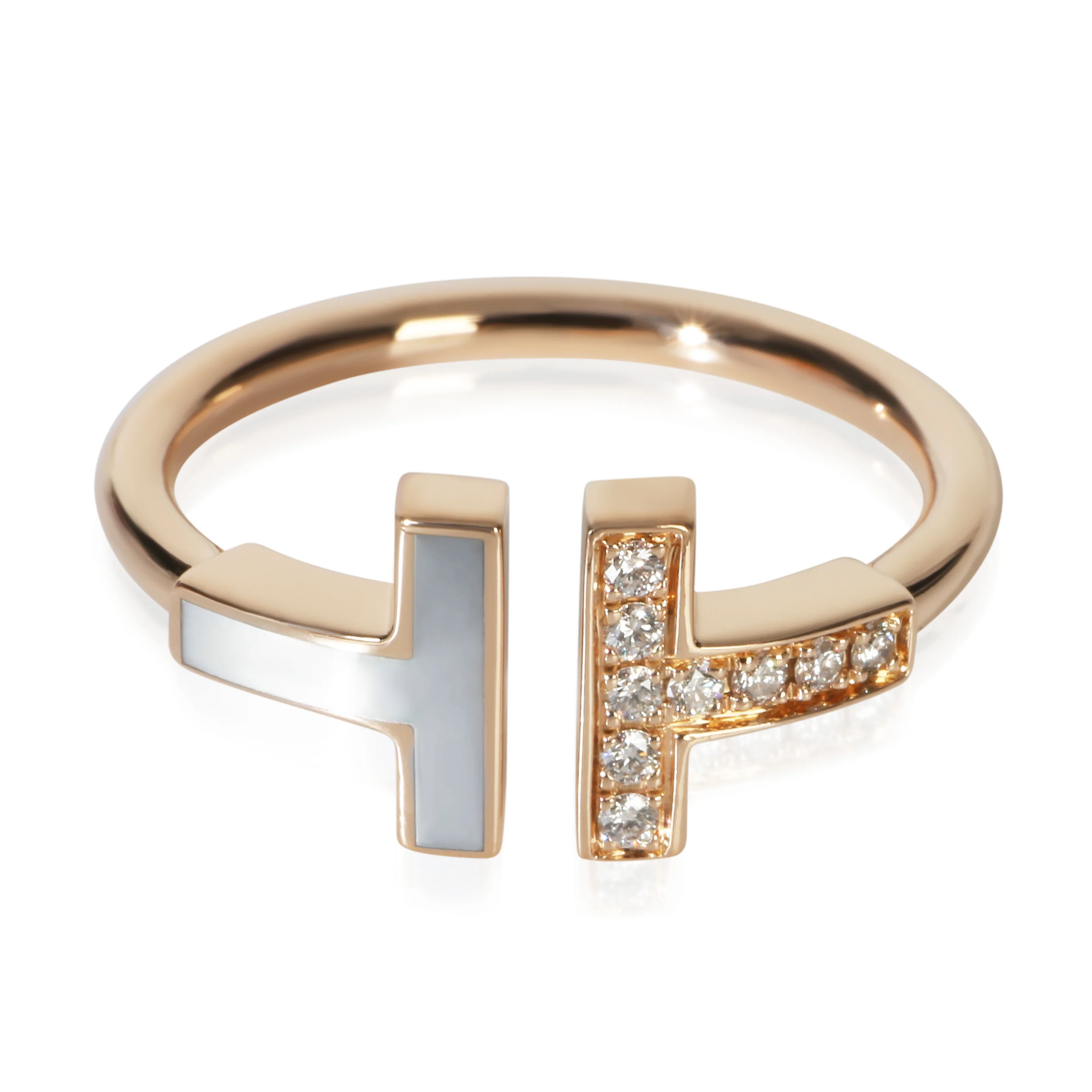 Rose Gold Mother Of Pearl and Diamond Tiffany T Wire Ring