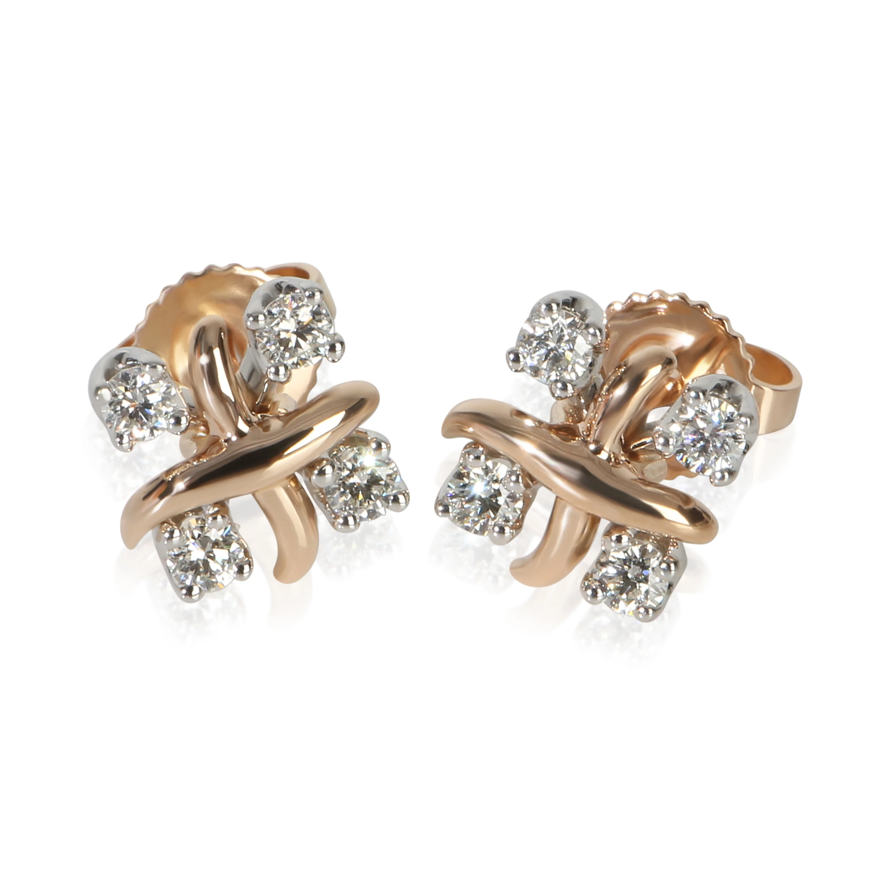 Rose Gold & Platinum Diamond Sixteen Stone Earrings
