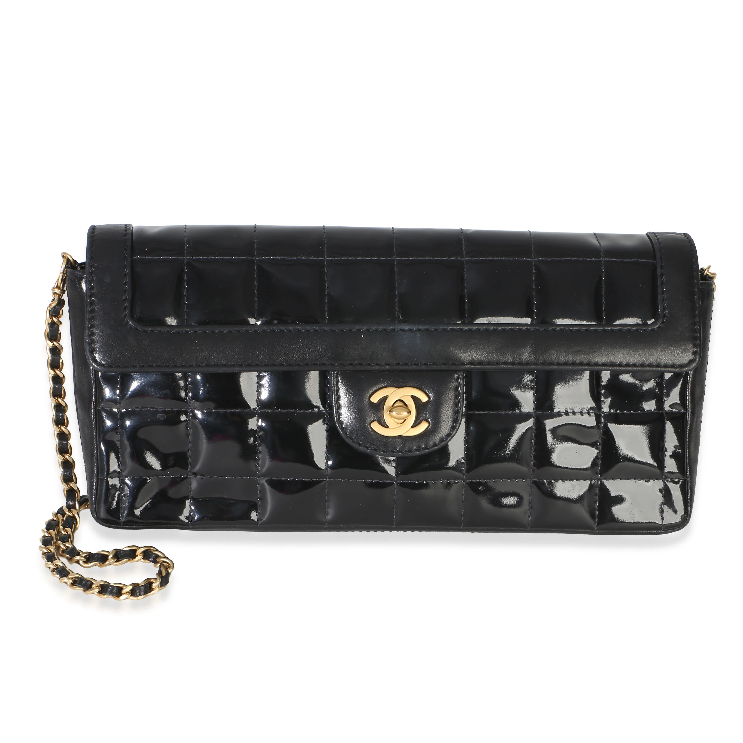 Black Patent Quilted Lambskin Chocolate Bar East West Flap Bag