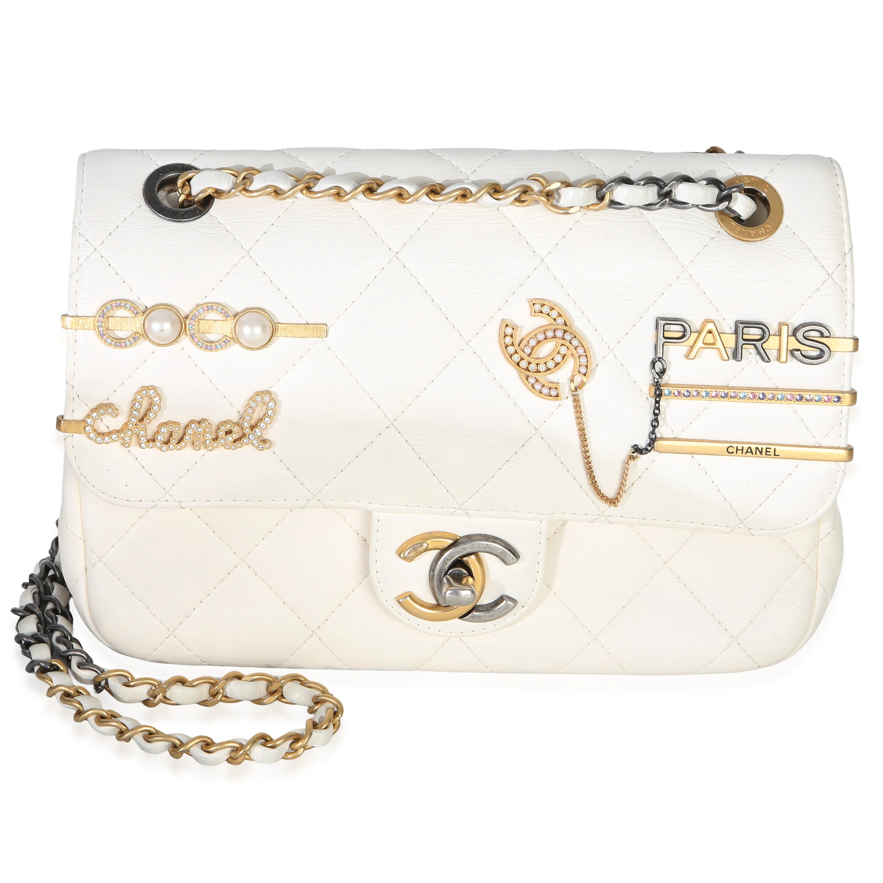 White Quilted Lambskin Small Coco Clips Flap Bag