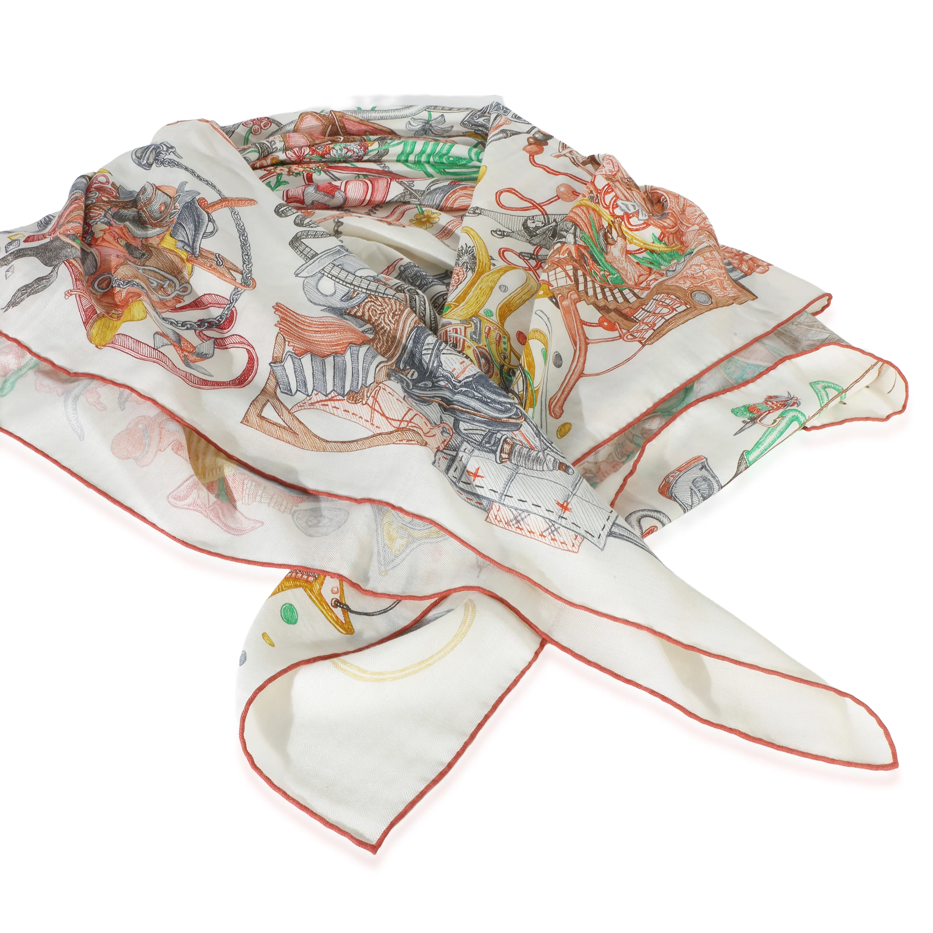 Blanc Vert Curry Le Monde dHermès Cashmere Silk Shawl 140