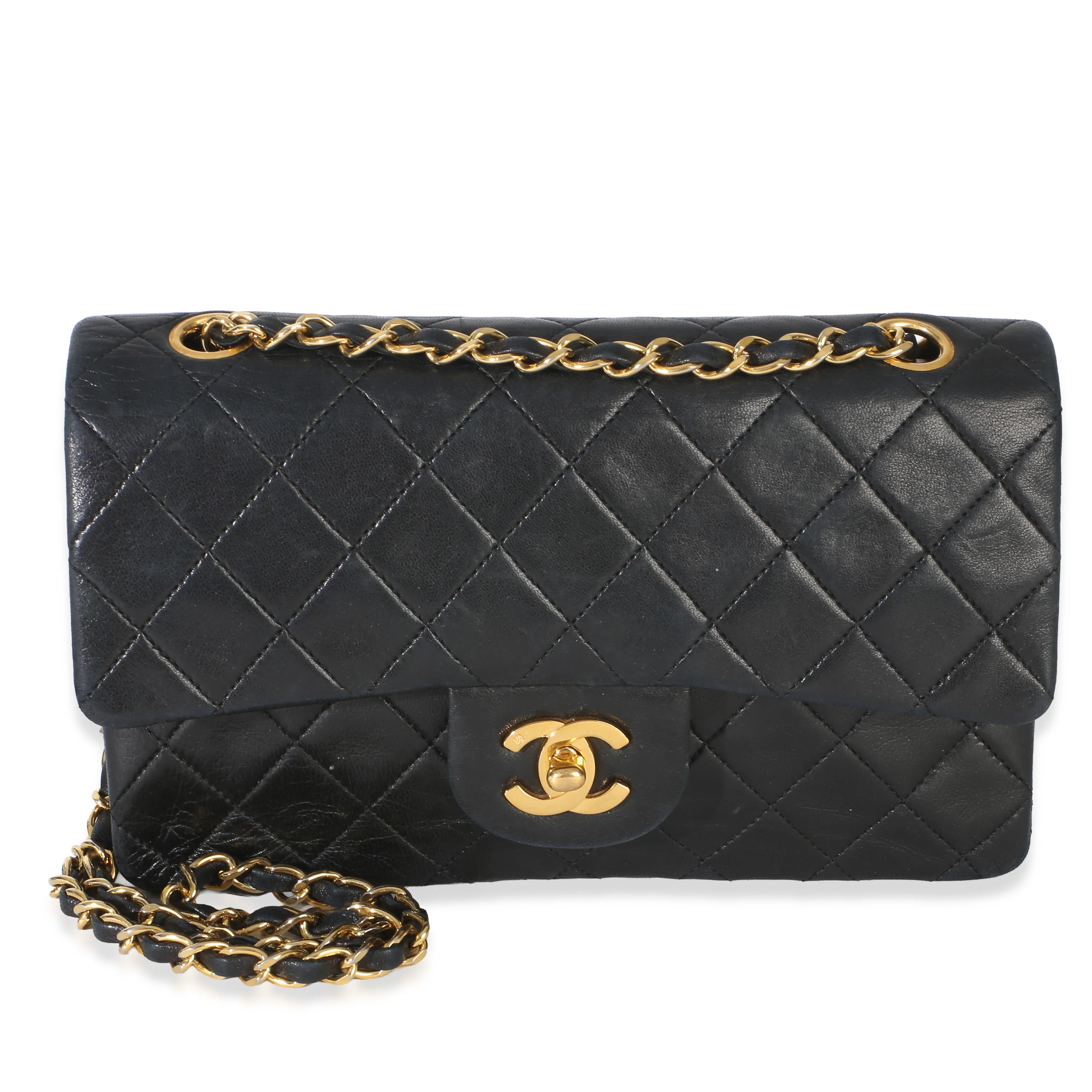 Vintage 24k Black Quilted Lambskin Small Classic Double Flap Bag
