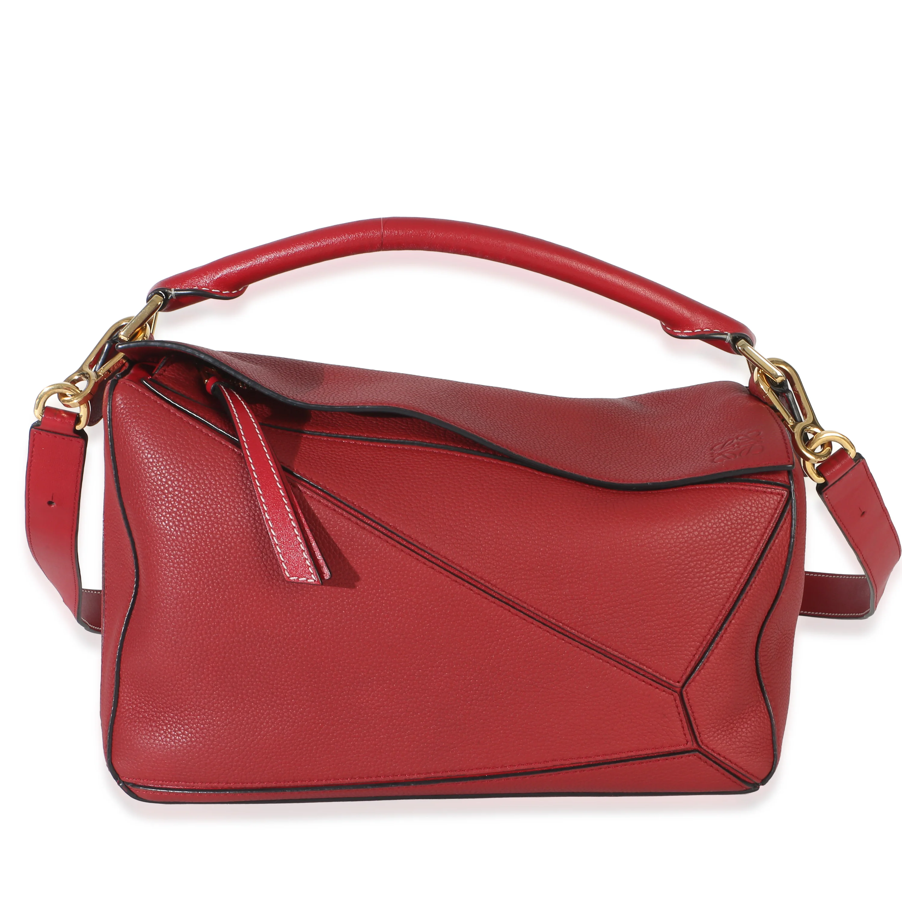 Red Grained Calfskin Medium Puzzle Bag