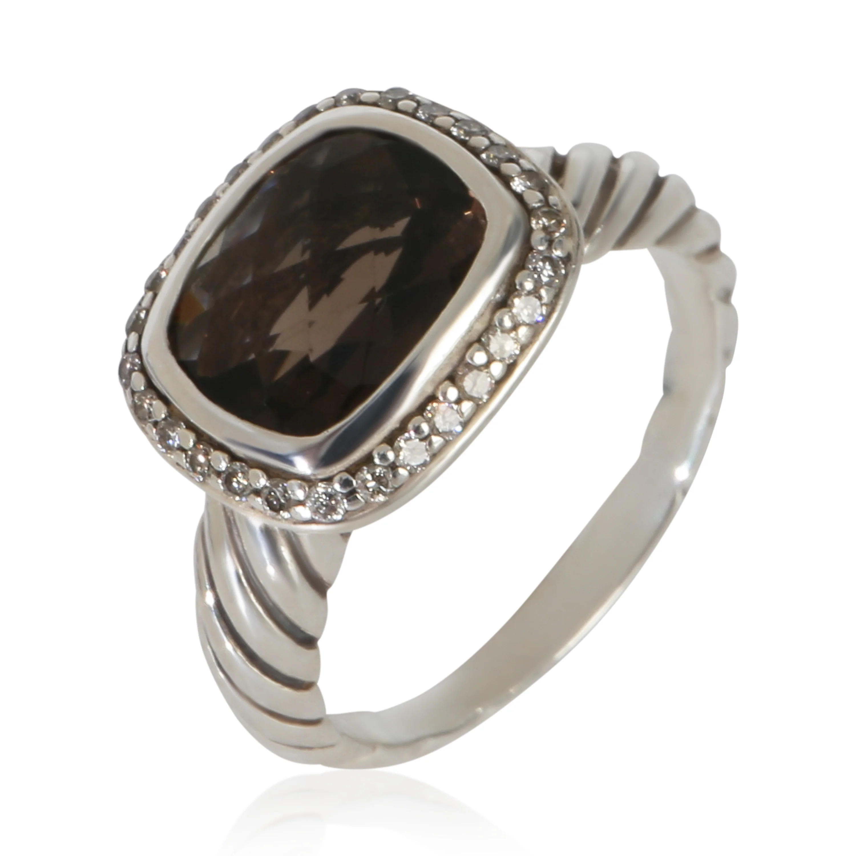 Sterling Silver Smokey Quartz and Diamond Noblesse Ring - Image 4