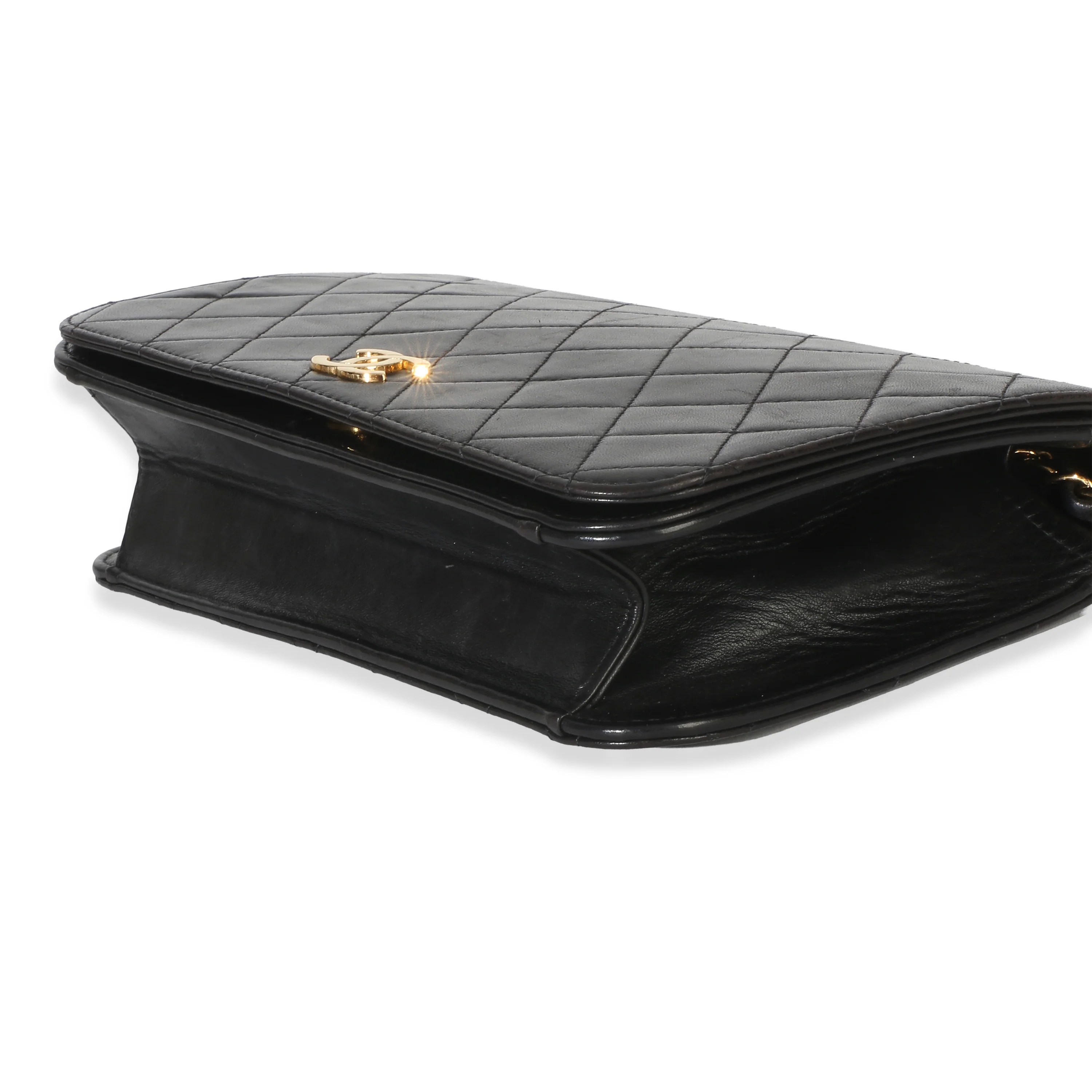 Vintage 24k Black Quilted Lambskin Full Flap Bag - Image 7