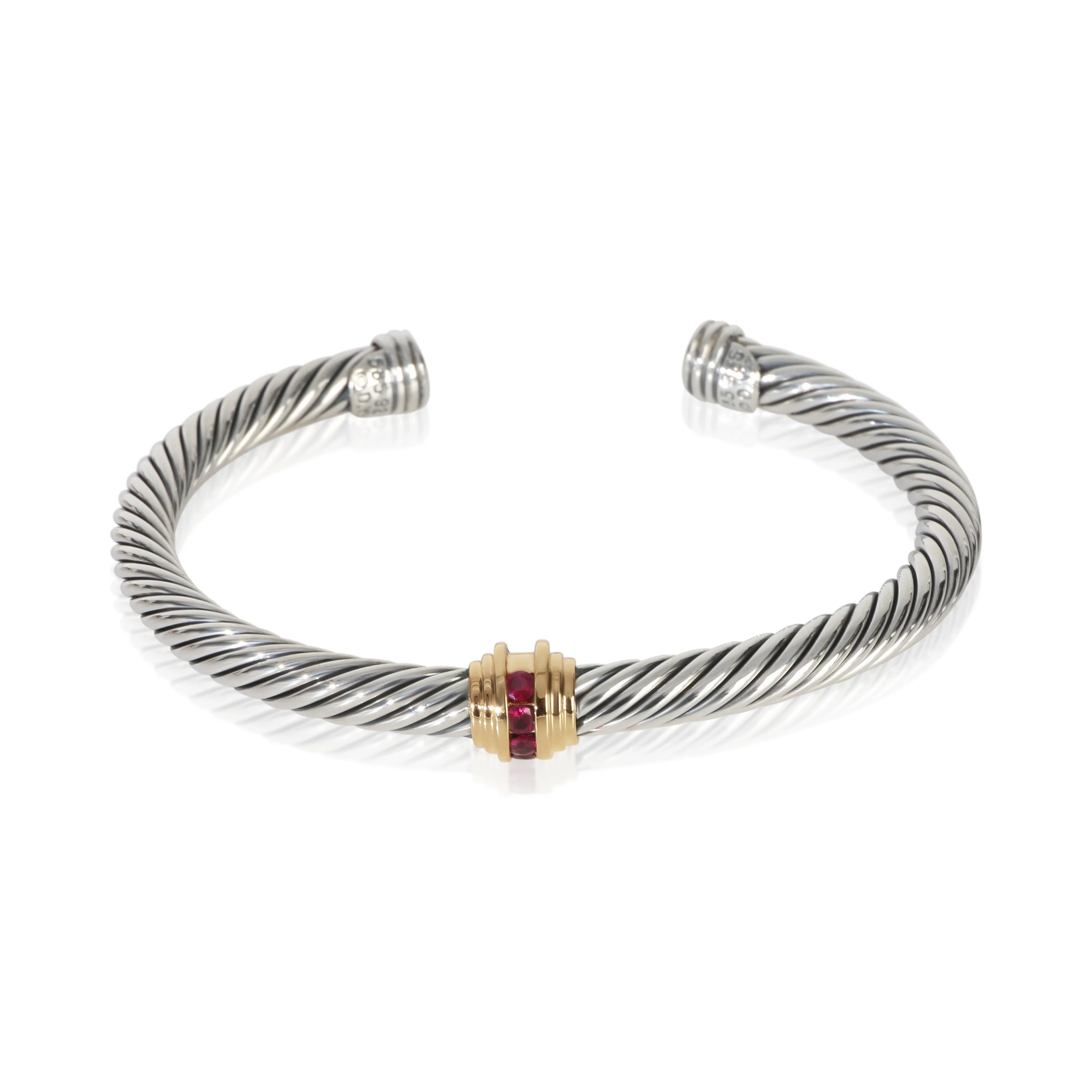 Yellow Gold & Sterling Silver Ruby Single Station Cable Bracelet