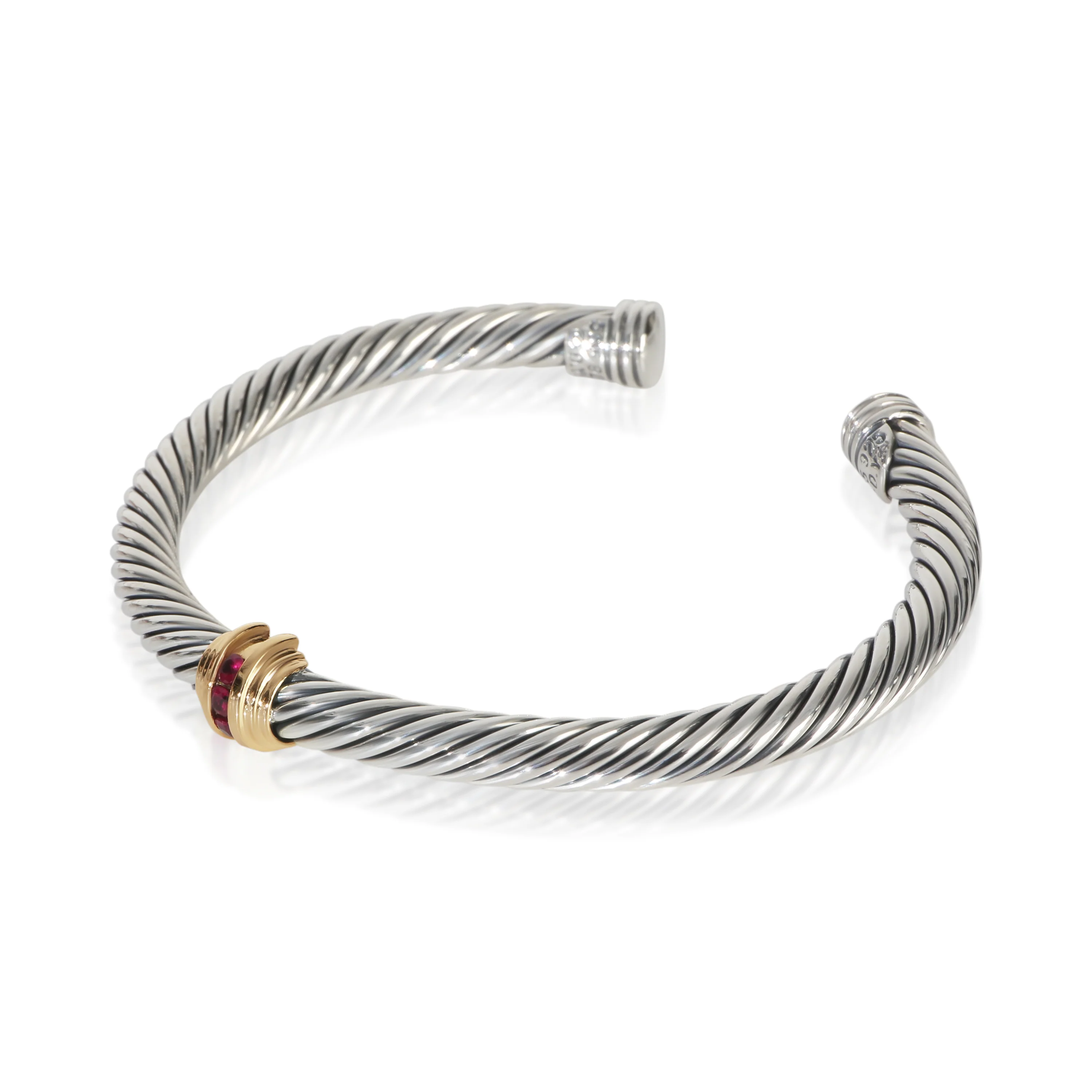 Yellow Gold & Sterling Silver Ruby Single Station Cable Bracelet - Image 2