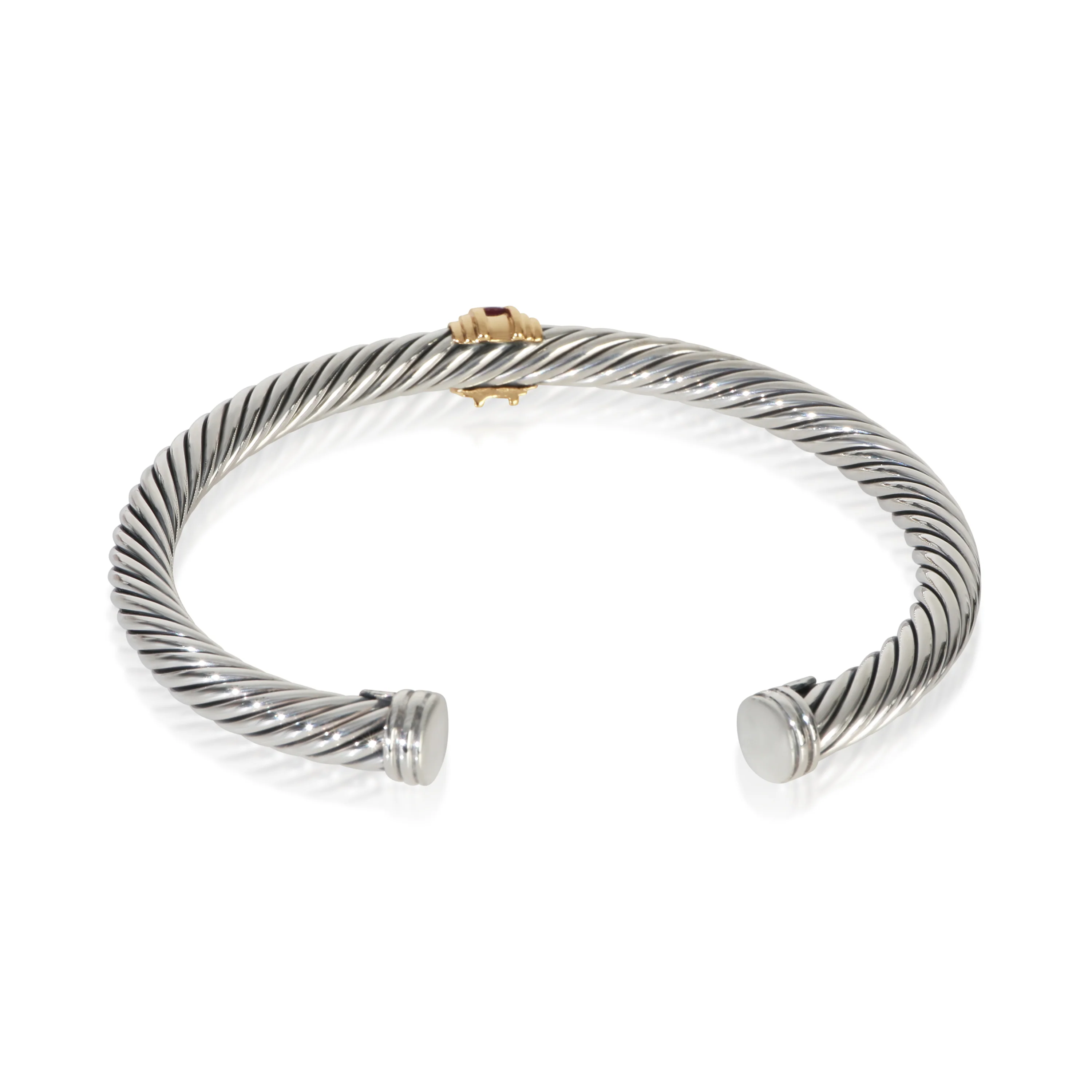 Yellow Gold & Sterling Silver Ruby Single Station Cable Bracelet - Image 3