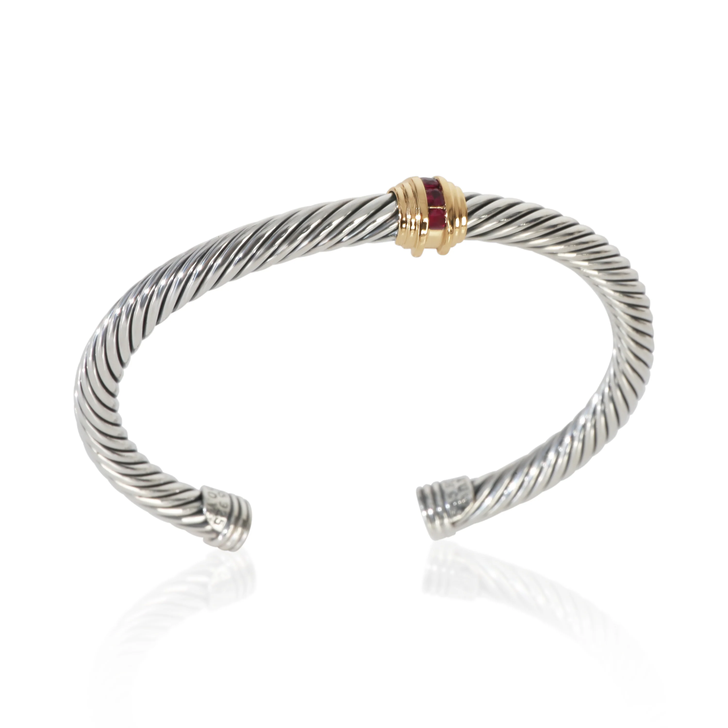 Yellow Gold & Sterling Silver Ruby Single Station Cable Bracelet - Image 4