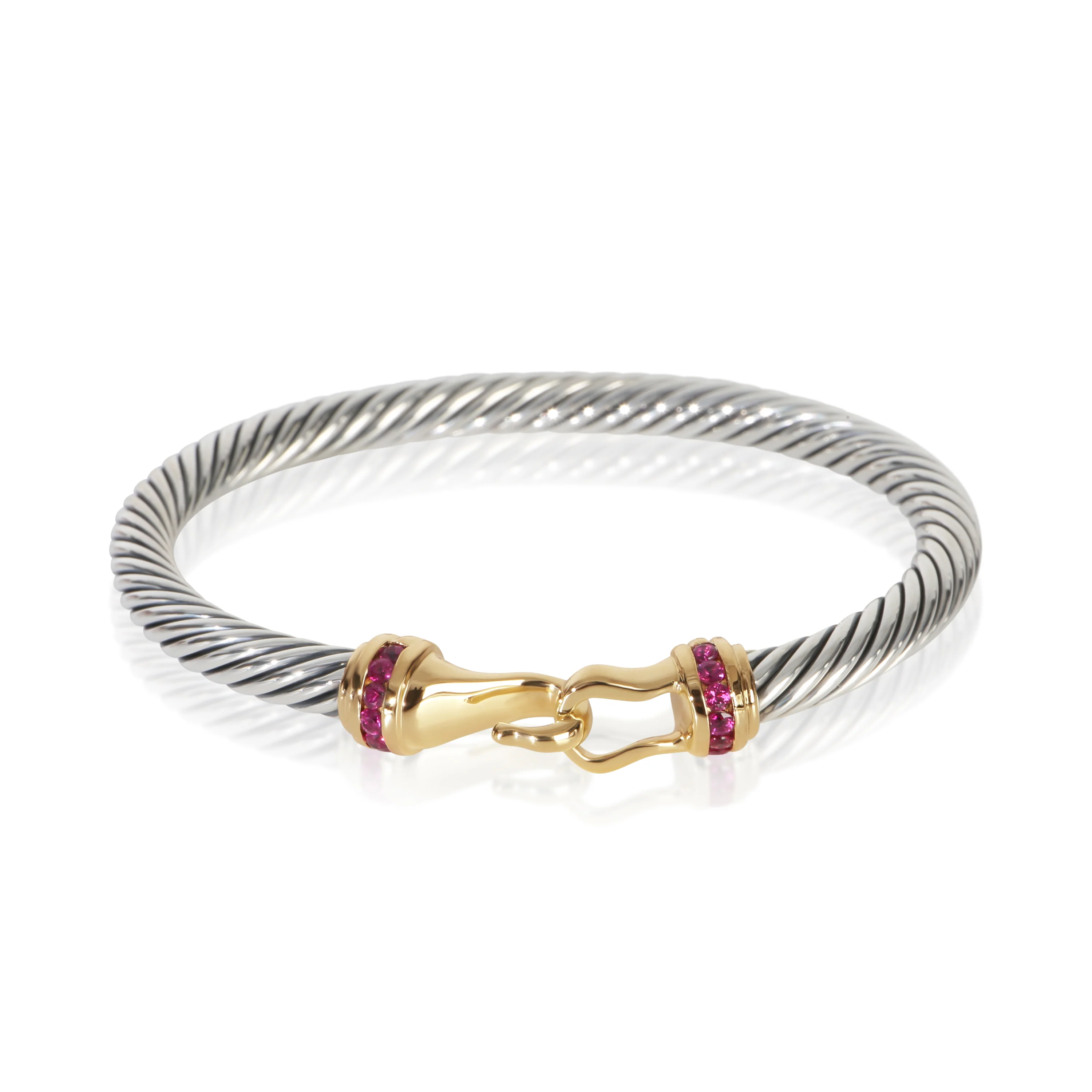 Yellow Gold & Sterling Silver Ruby Cable Buckle Bracelet