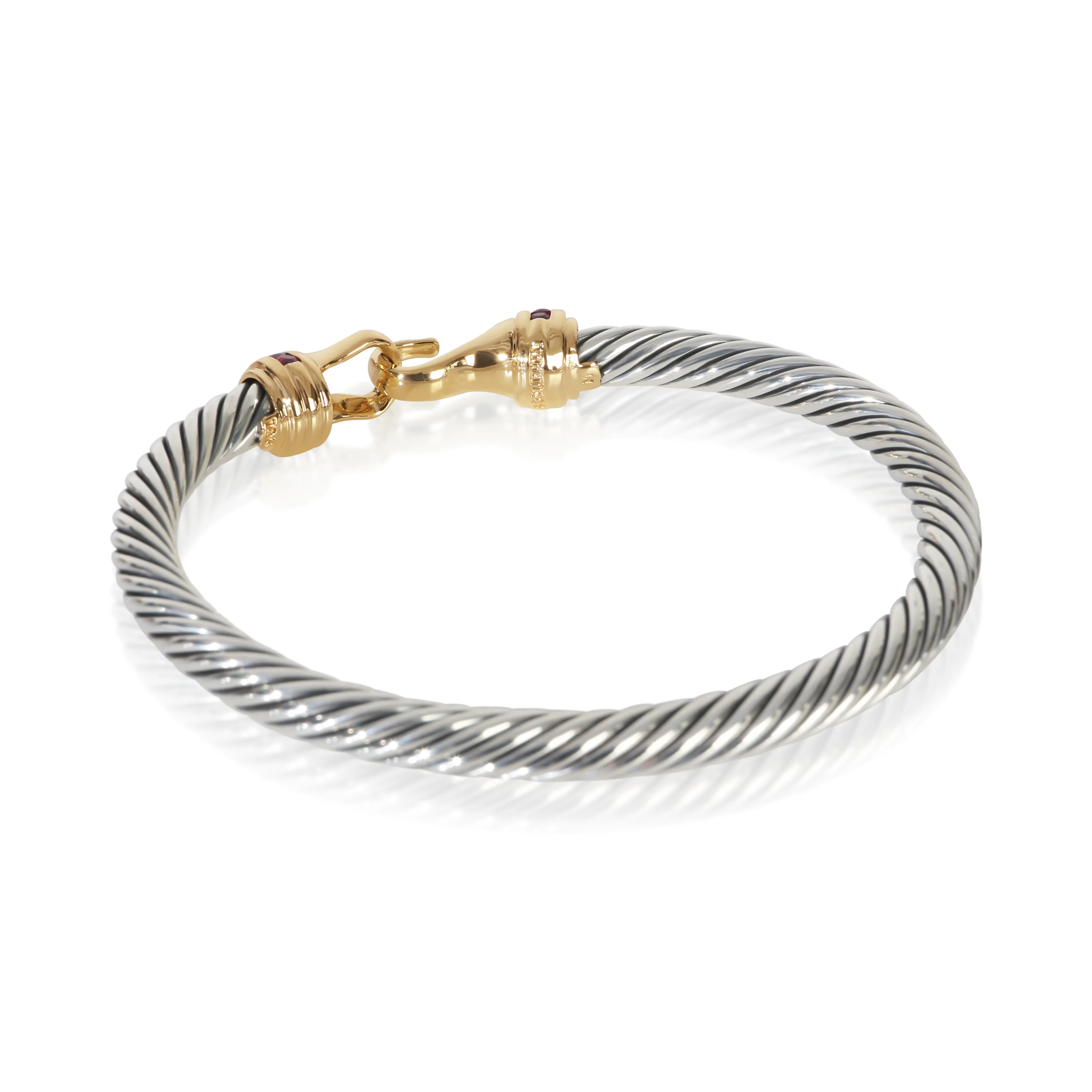 Yellow Gold & Sterling Silver Ruby Cable Buckle Bracelet - Image 3