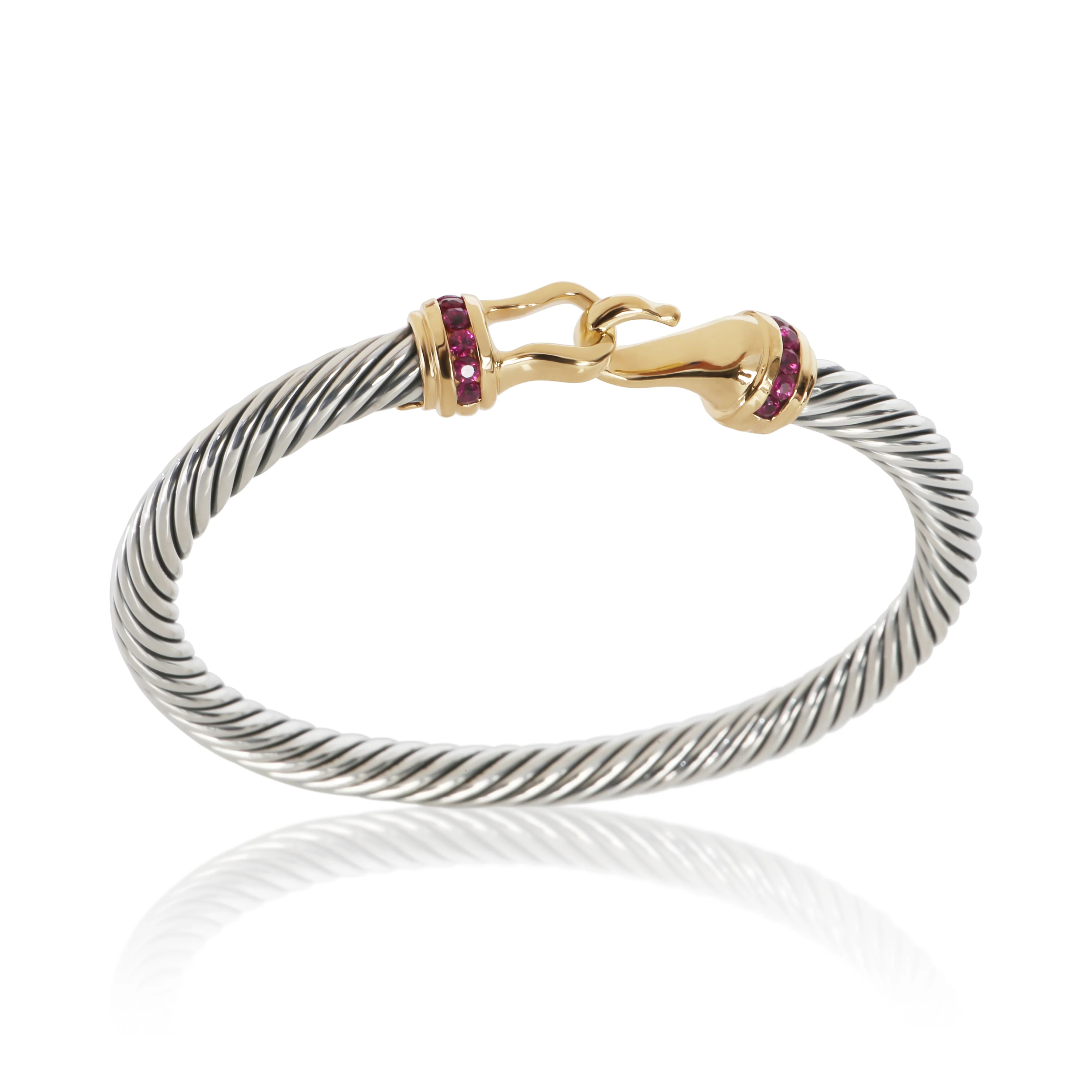 Yellow Gold & Sterling Silver Ruby Cable Buckle Bracelet - Image 4