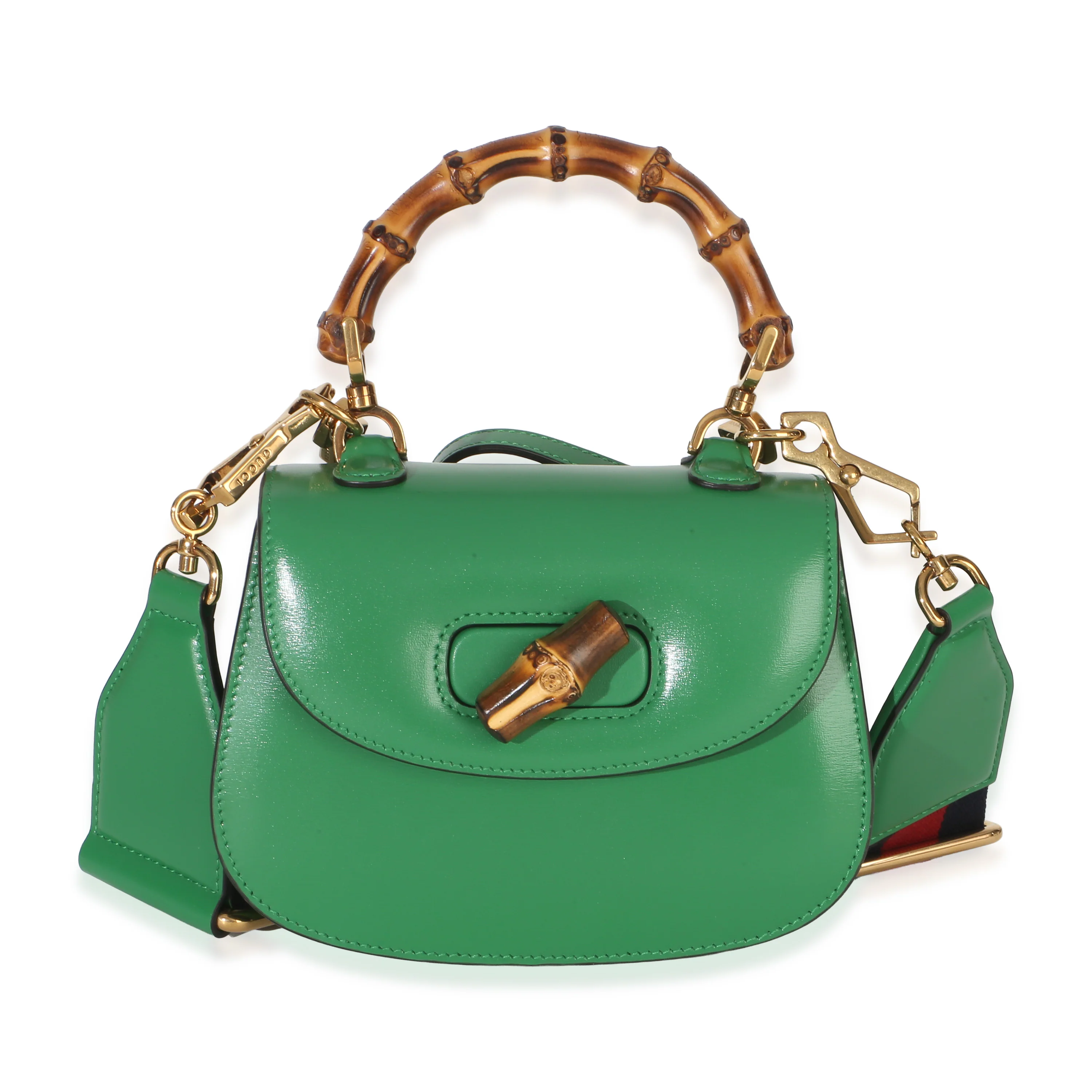 Green Boarded Dyana Lux Calfskin Web Small Bamboo 1947 Top Handle Bag