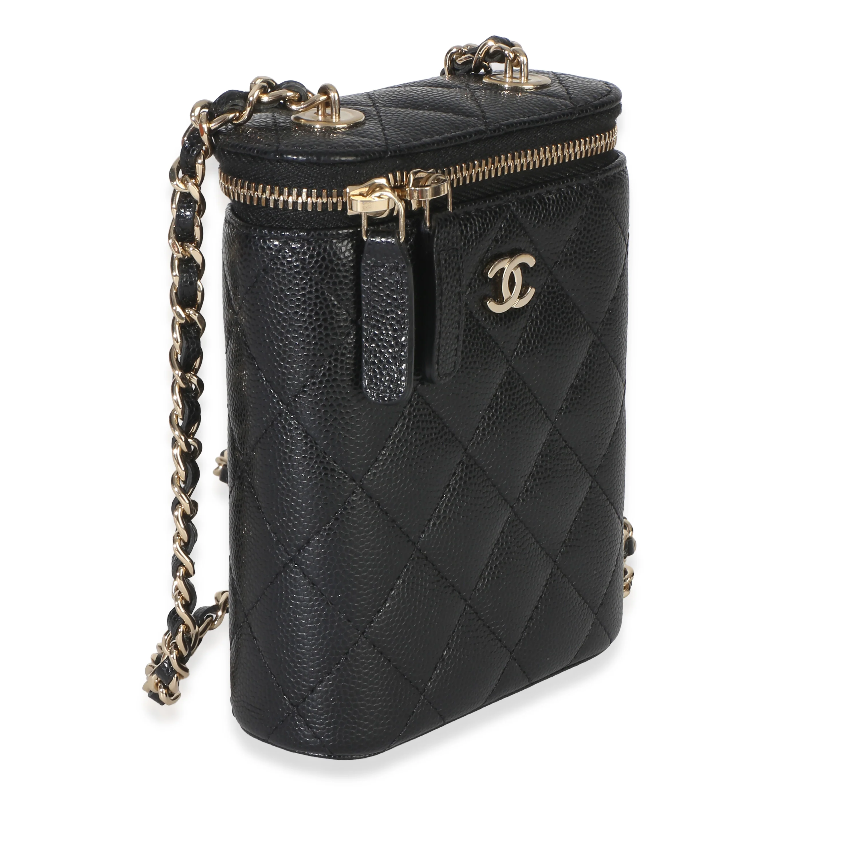 Black Caviar Quilted Small Vertical Coco Beauty Vanity Case - Image 3
