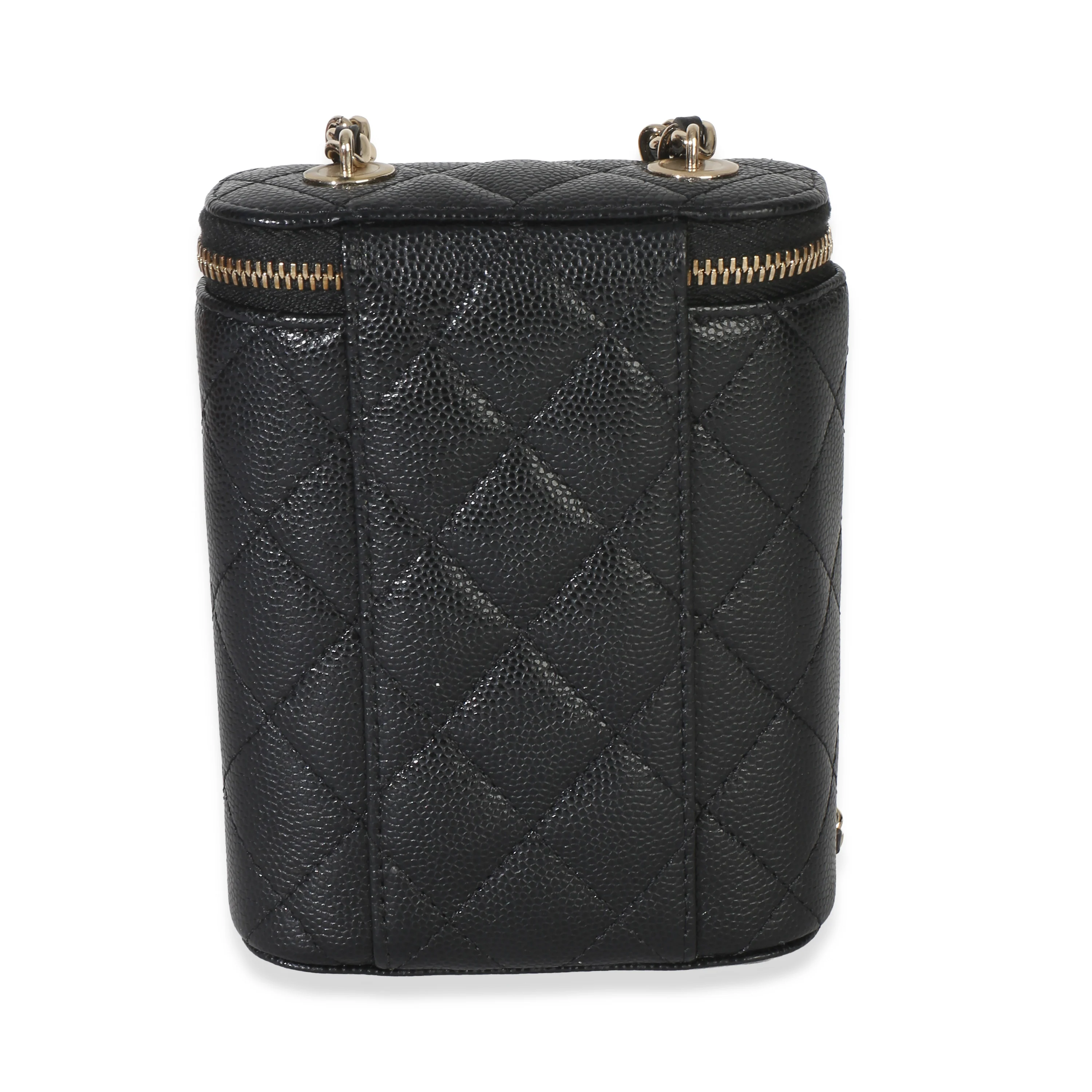 Black Caviar Quilted Small Vertical Coco Beauty Vanity Case - Image 4