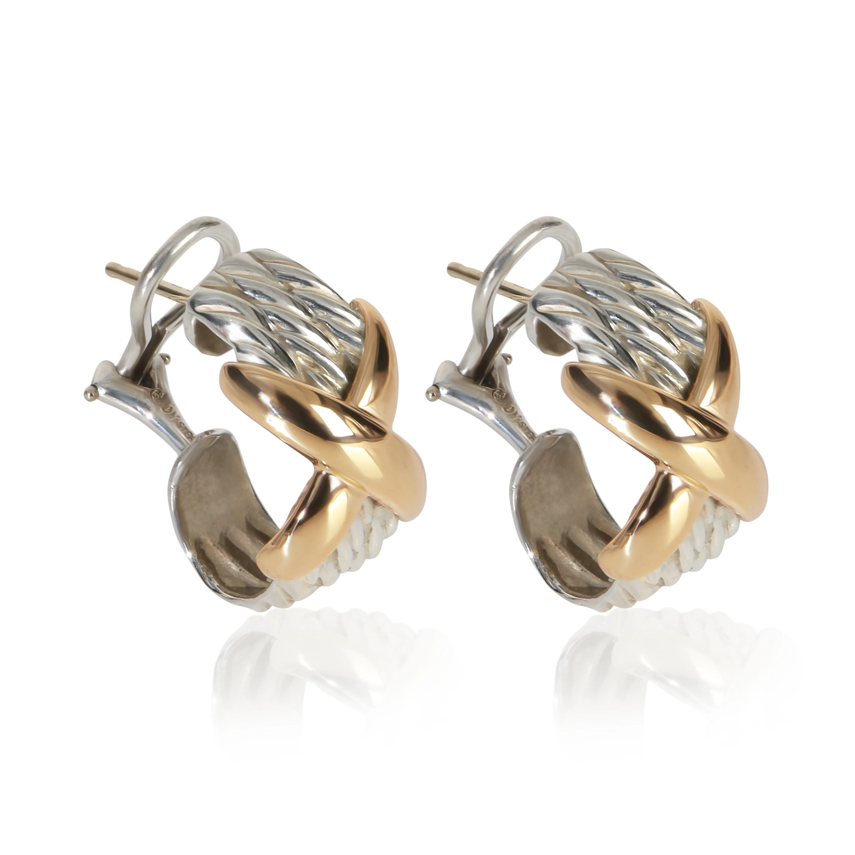 Yellow Gold & Sterling Silver  Cable X Hoop Earrings - Image 2