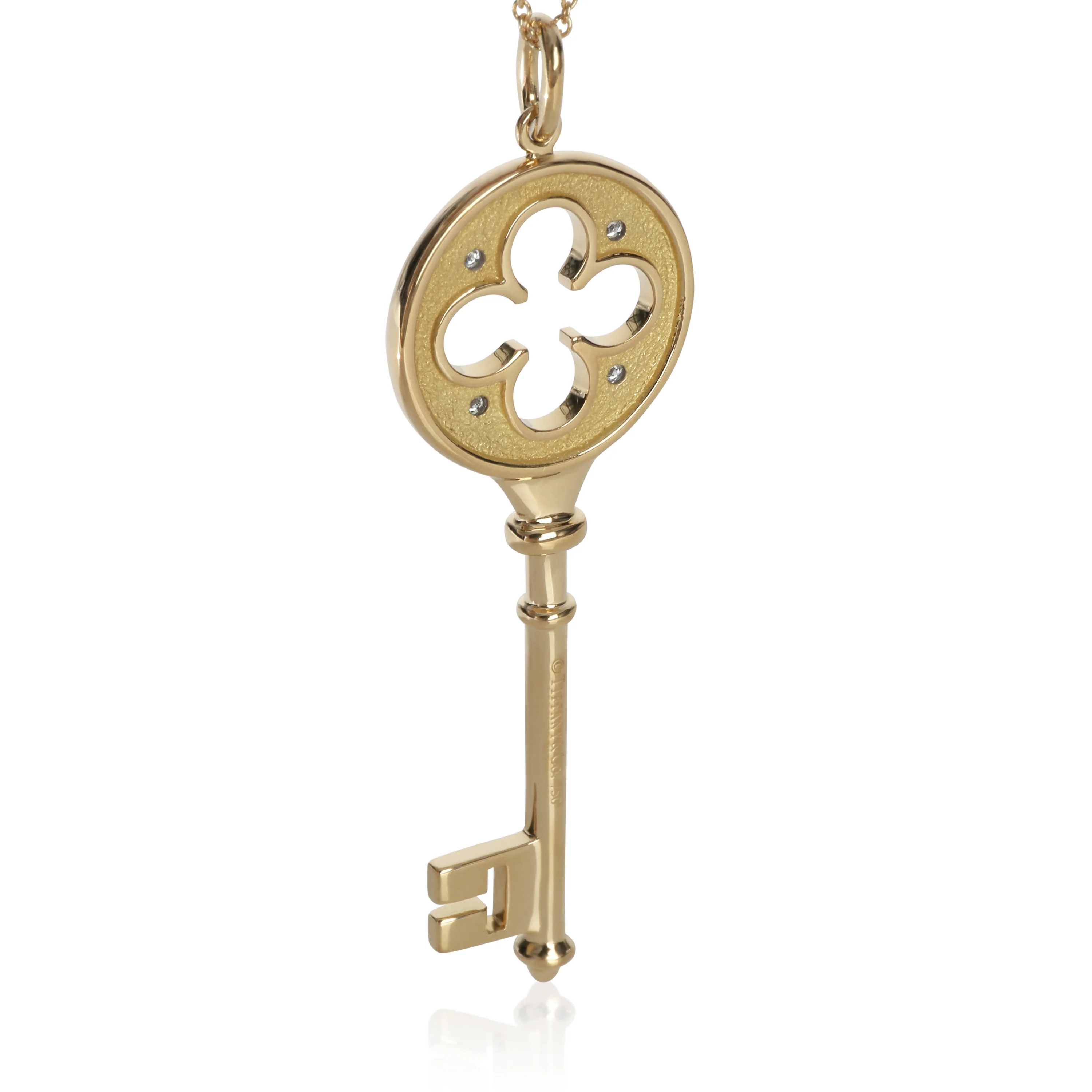 Yellow Gold Diamond Quatrefoil Key Pendant - Image 3