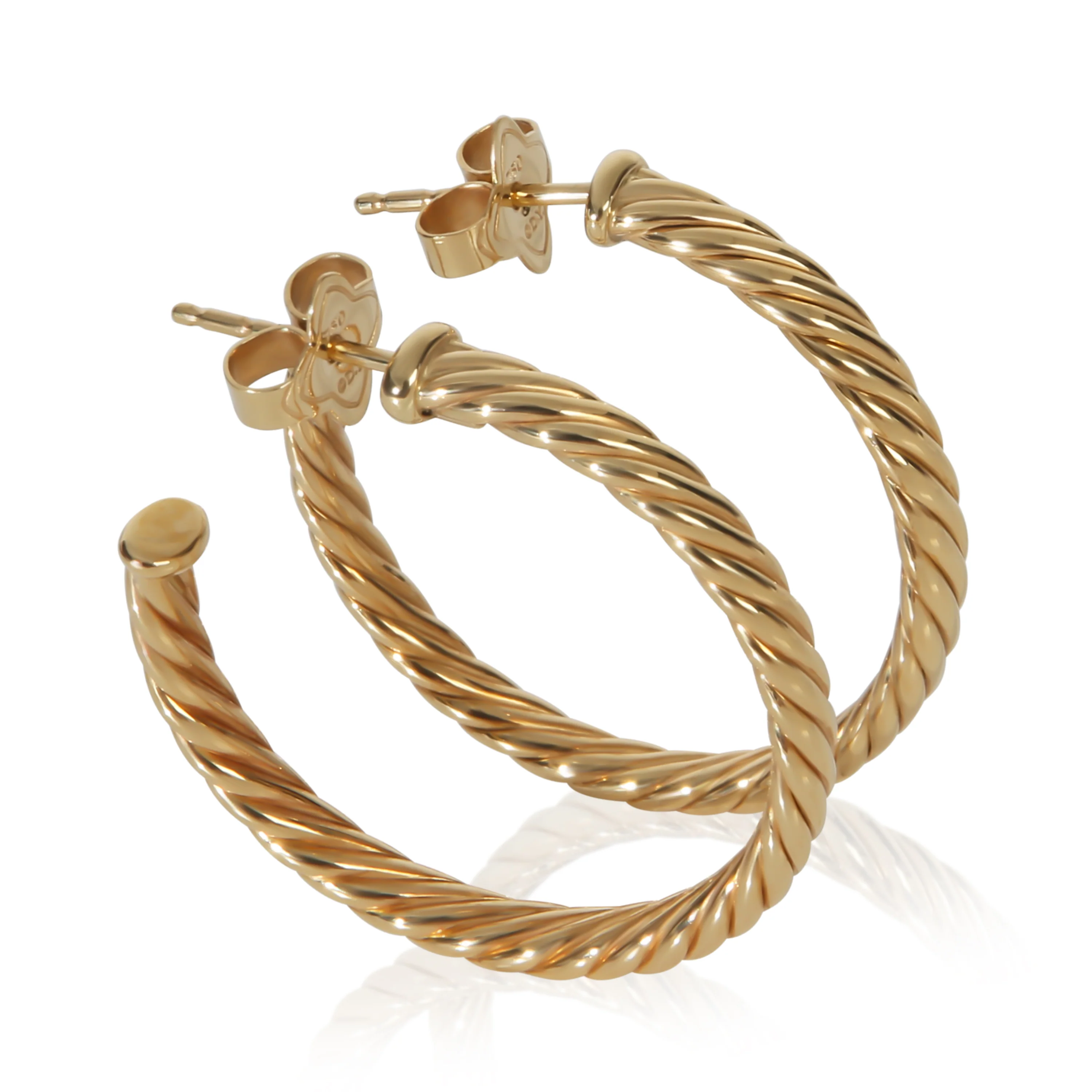 Yellow Gold  1 Inch Cablespira Hoop Earrings - Image 2