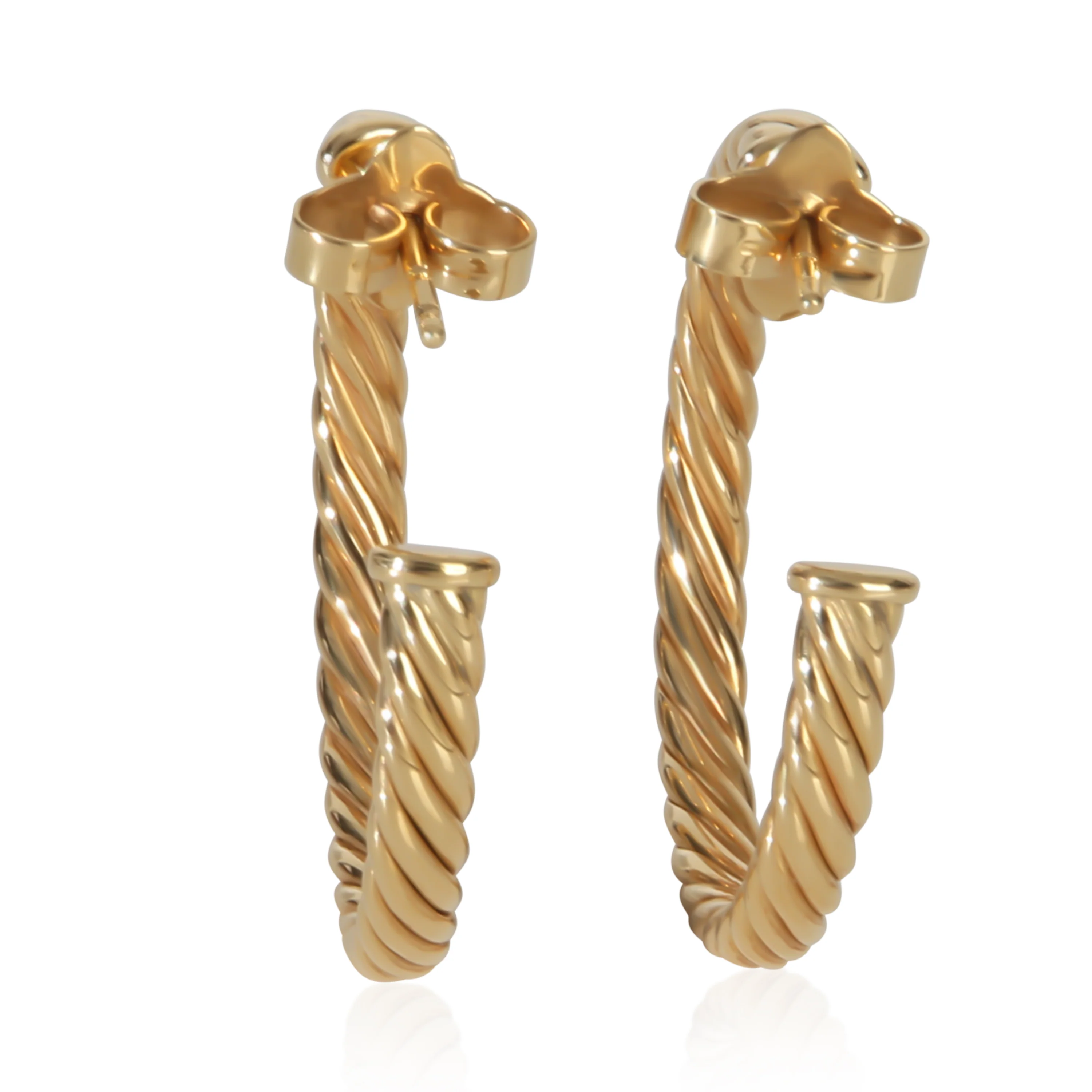 Yellow Gold  1 Inch Cablespira Hoop Earrings - Image 4