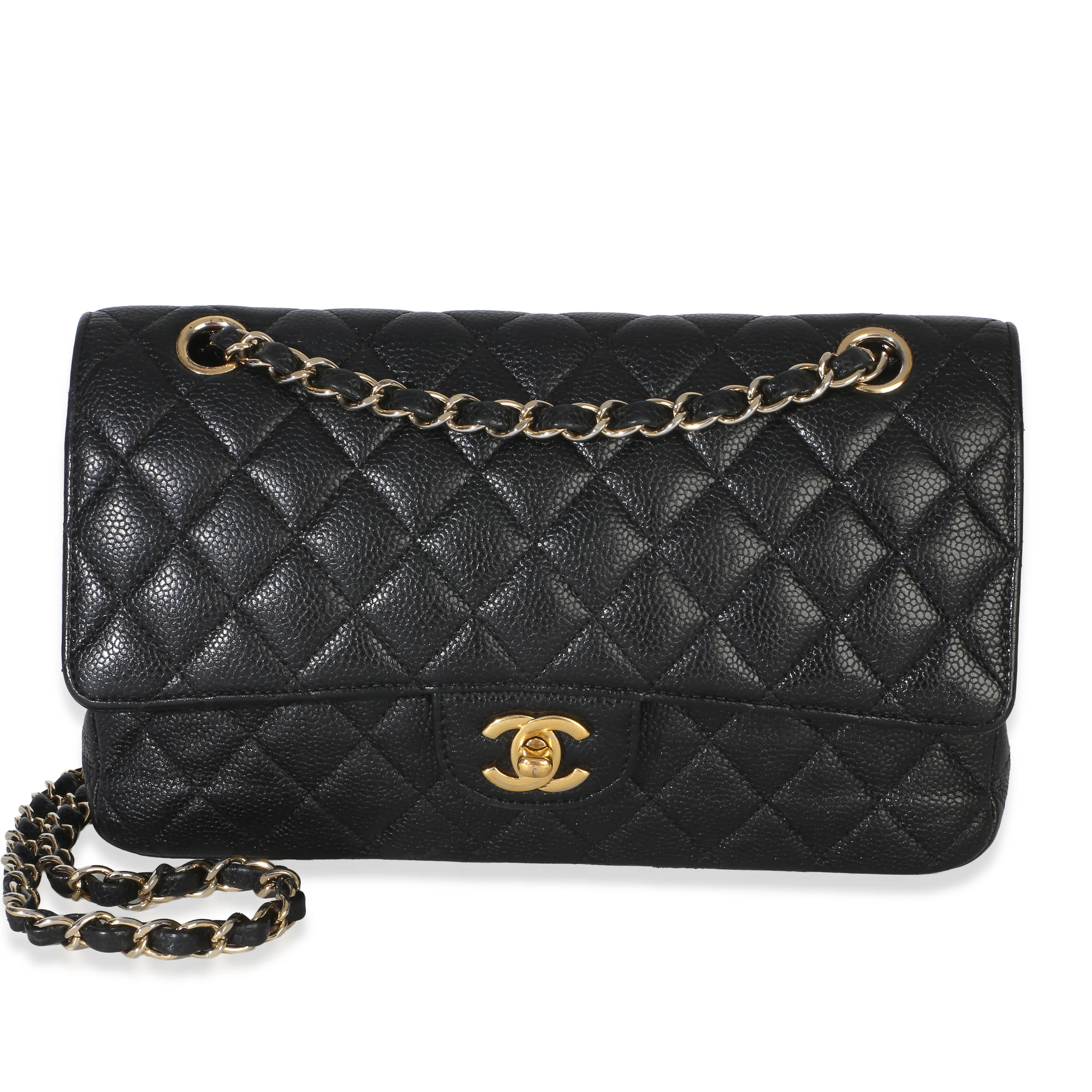 Black Quilted Caviar Medium Classic Flap Bag