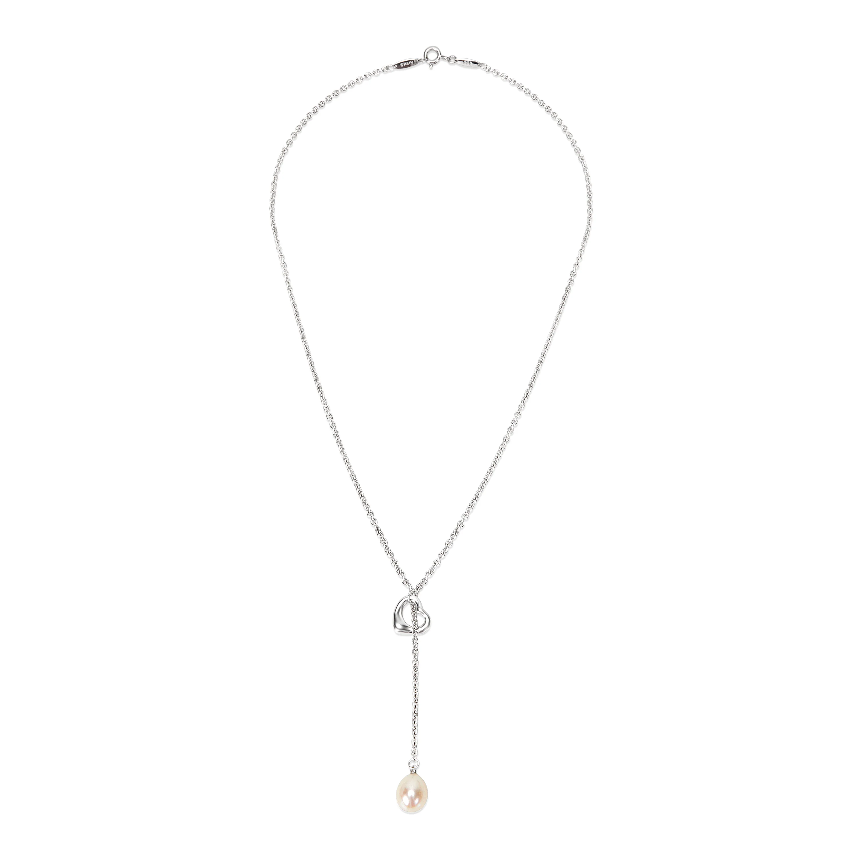 Sterling Silver Pearl Elsa Peretti Open Heart Lariat Necklace - Image 2