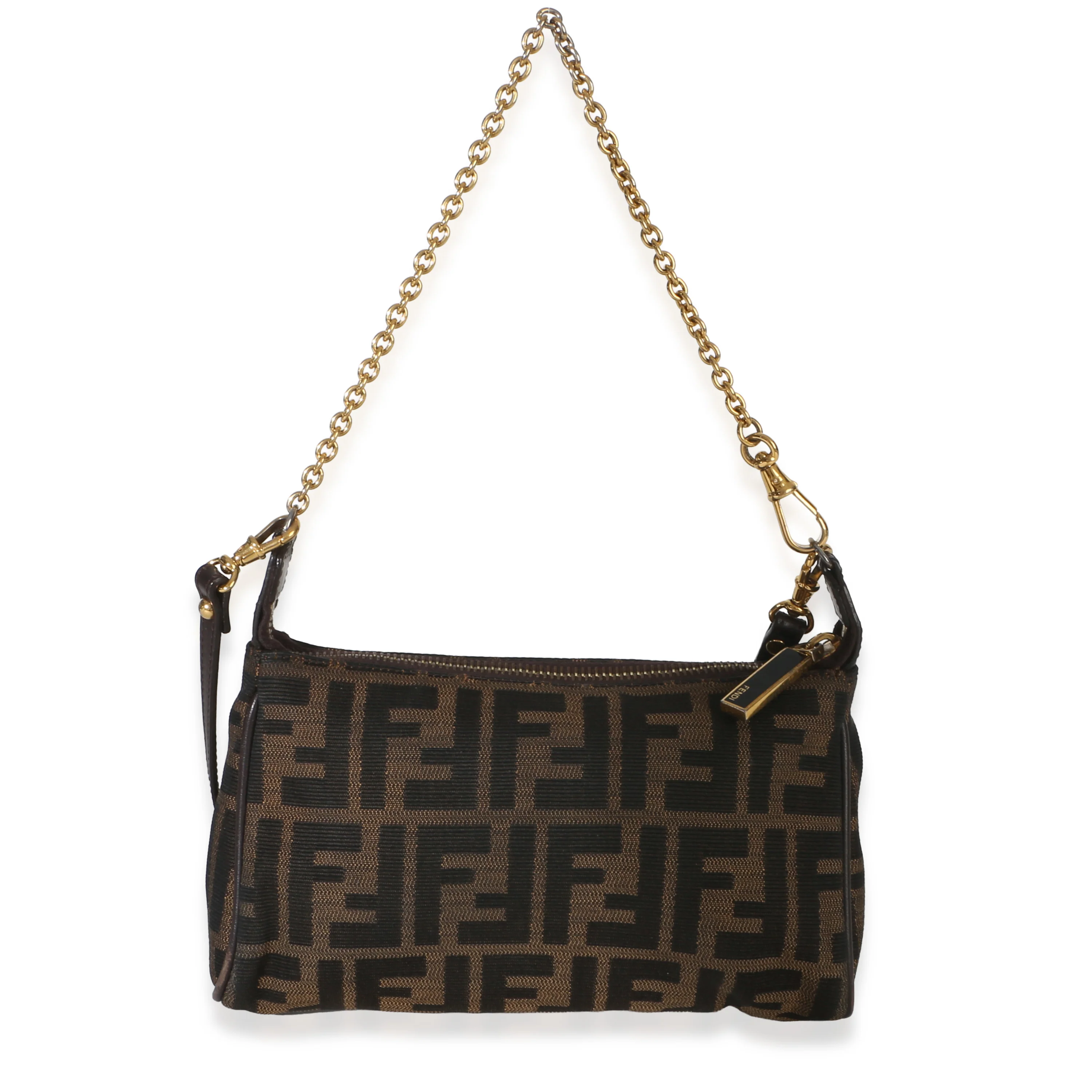 Brown Tobacco FF Zucca Canvas Vitello Elite Mini Pouch Crossbody