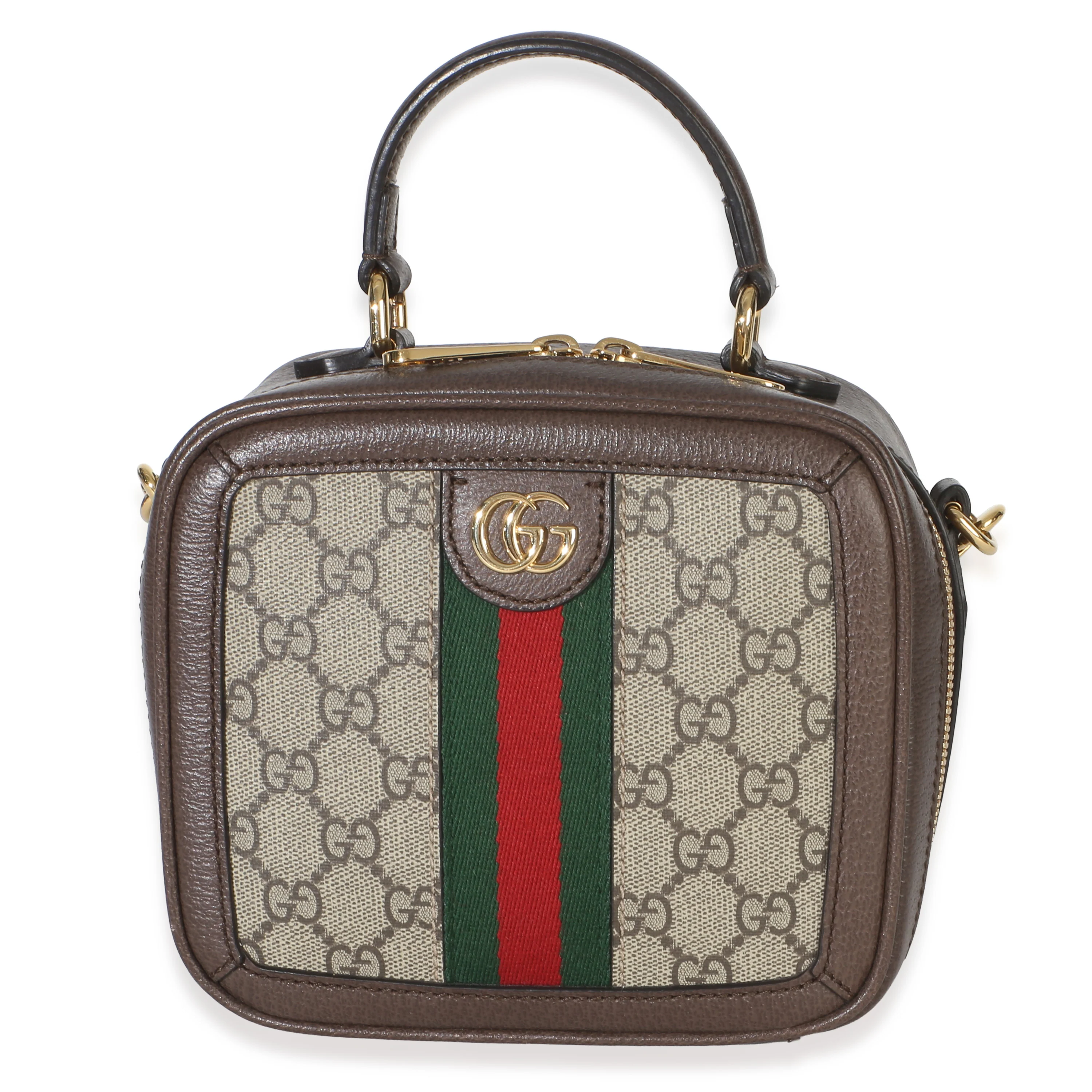 Beige Ebony GG Supreme Canvas Web Ophidia Mini Top Handle Shoulder Bag