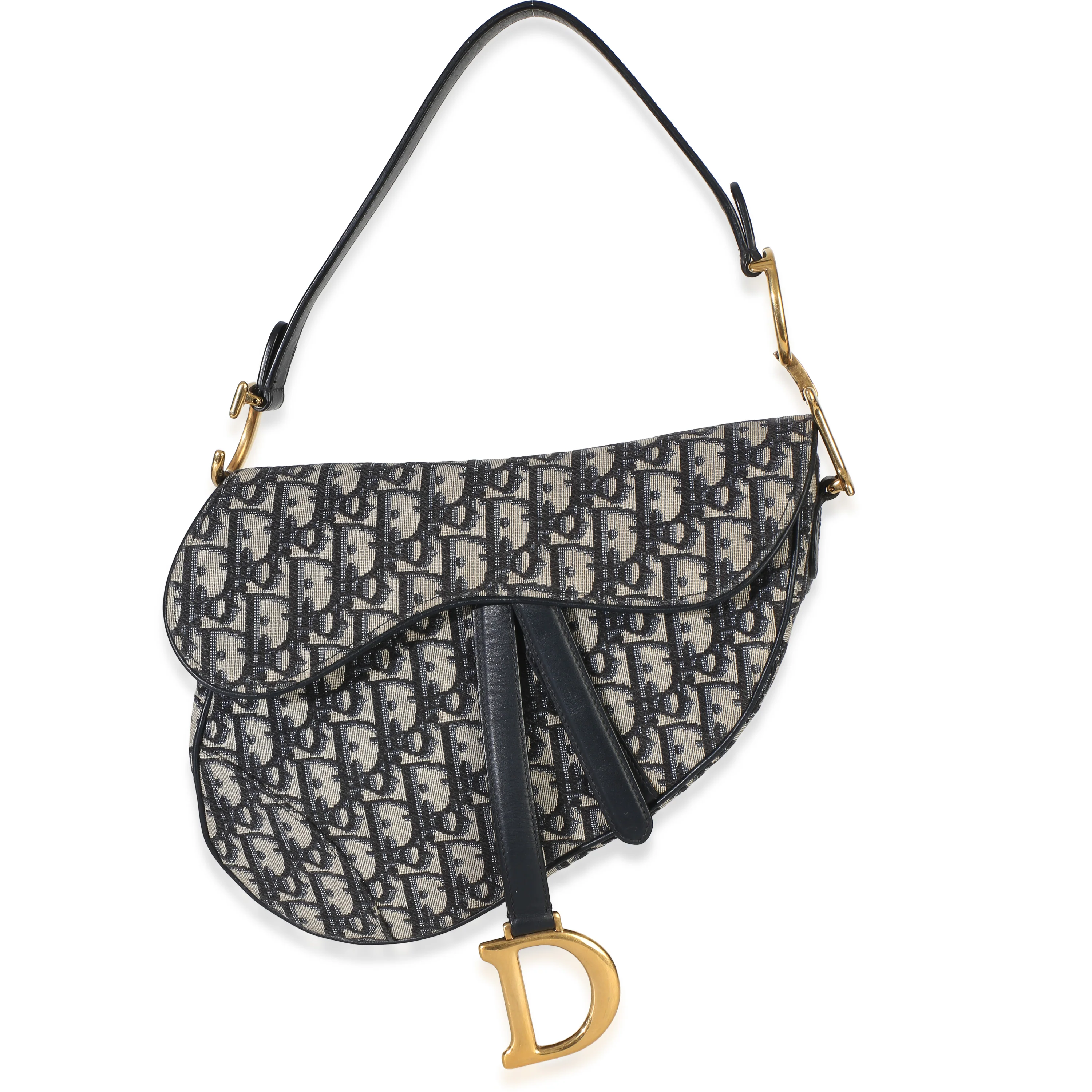 Navy Oblique Jacquard Canvas Medium Saddle Bag