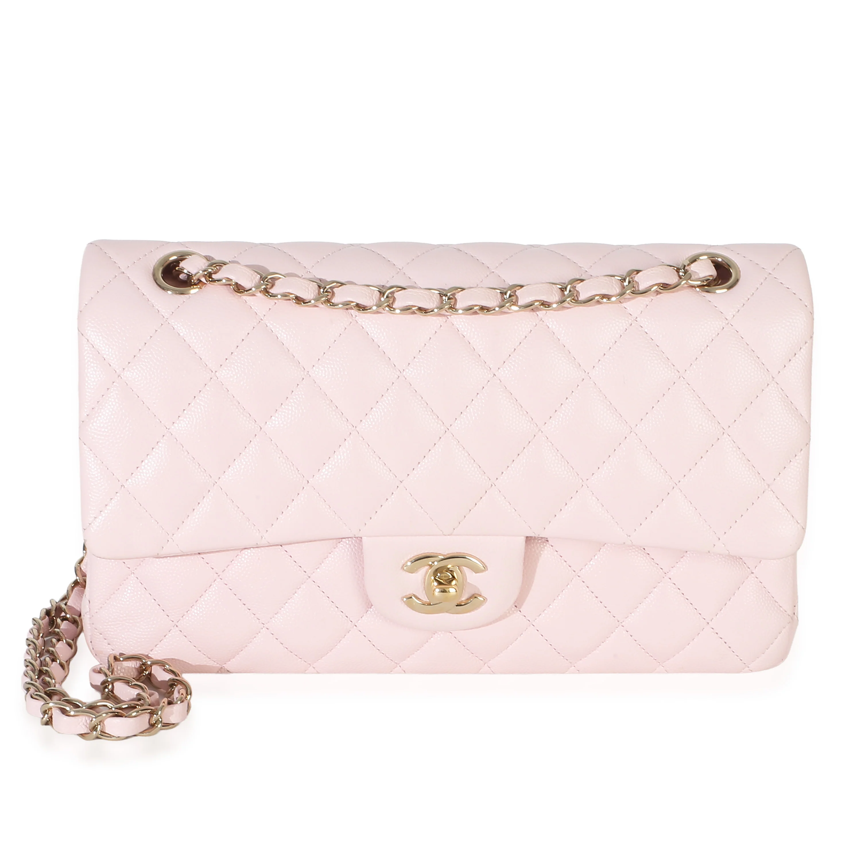 Light Pink Quilted Caviar Medium Classic Double Flap Bag