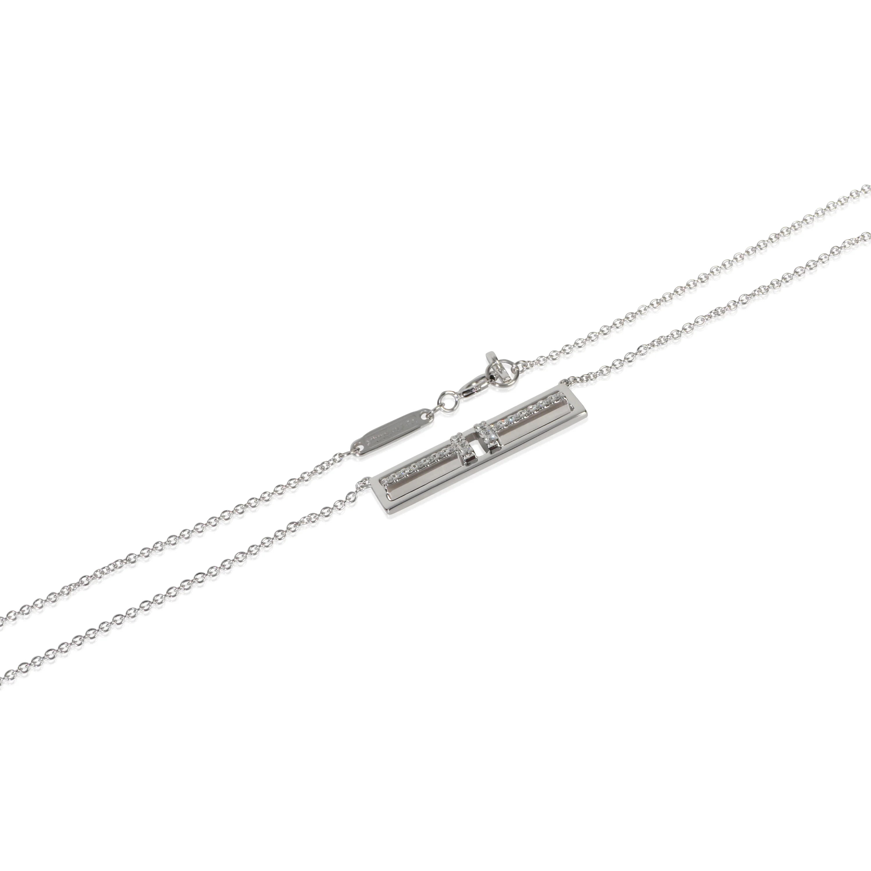 White Gold Diamond Tiffany T Horizontal Bar Pendant - Image 2