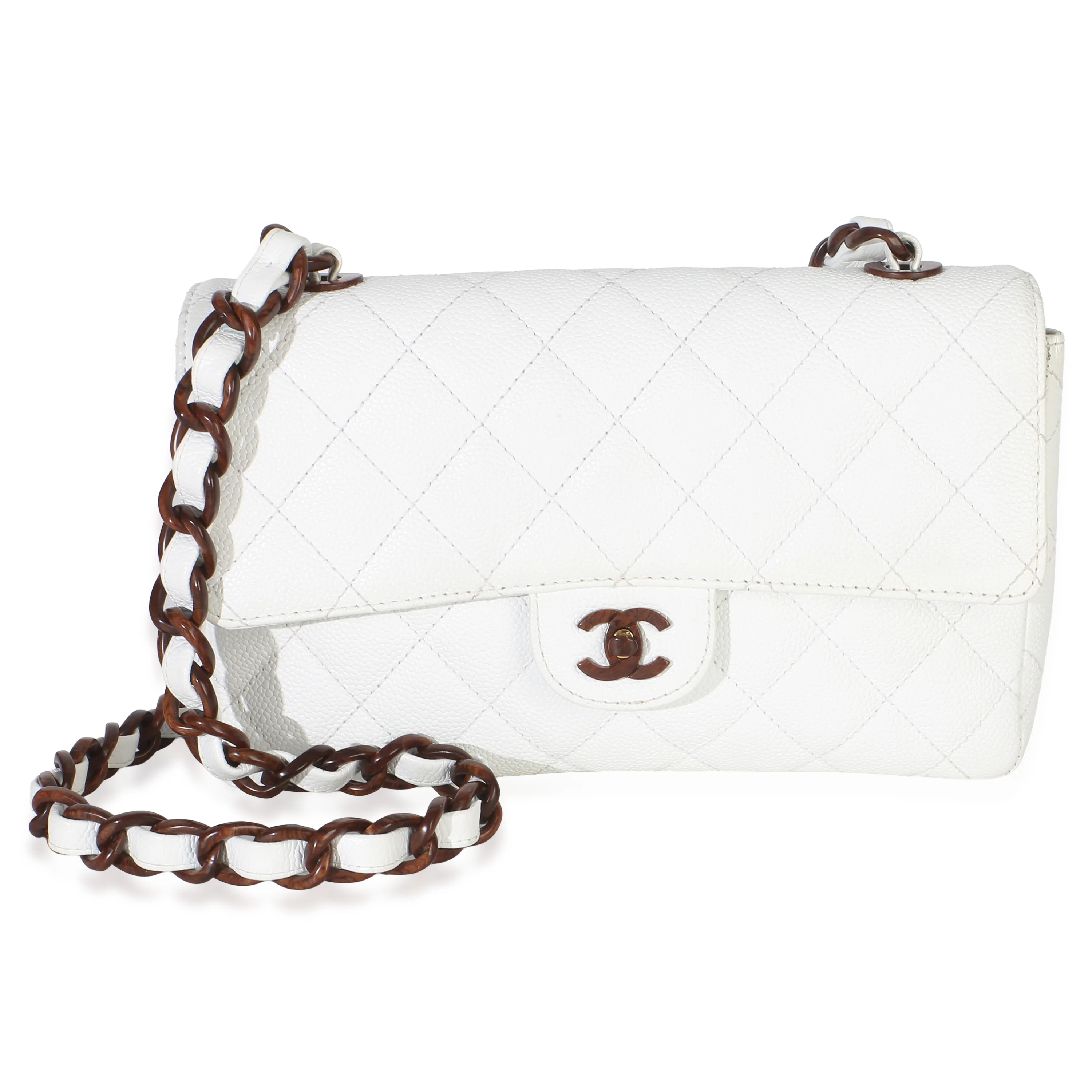 Vintage White Quilted Caviar Bekko Medium Single Classic Flap Bag