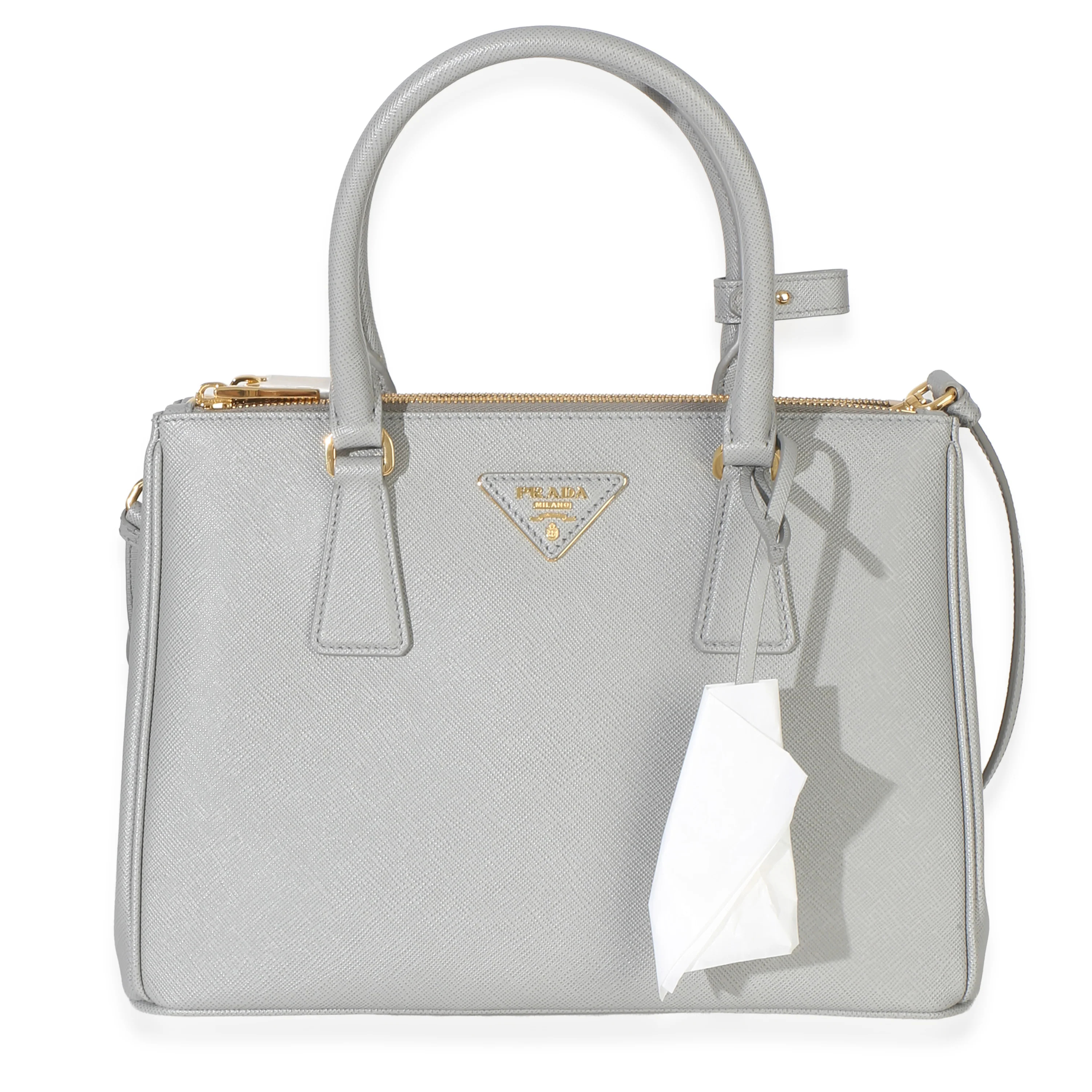 Grey Saffiano Galleria Lux Medium Double Zip Tote