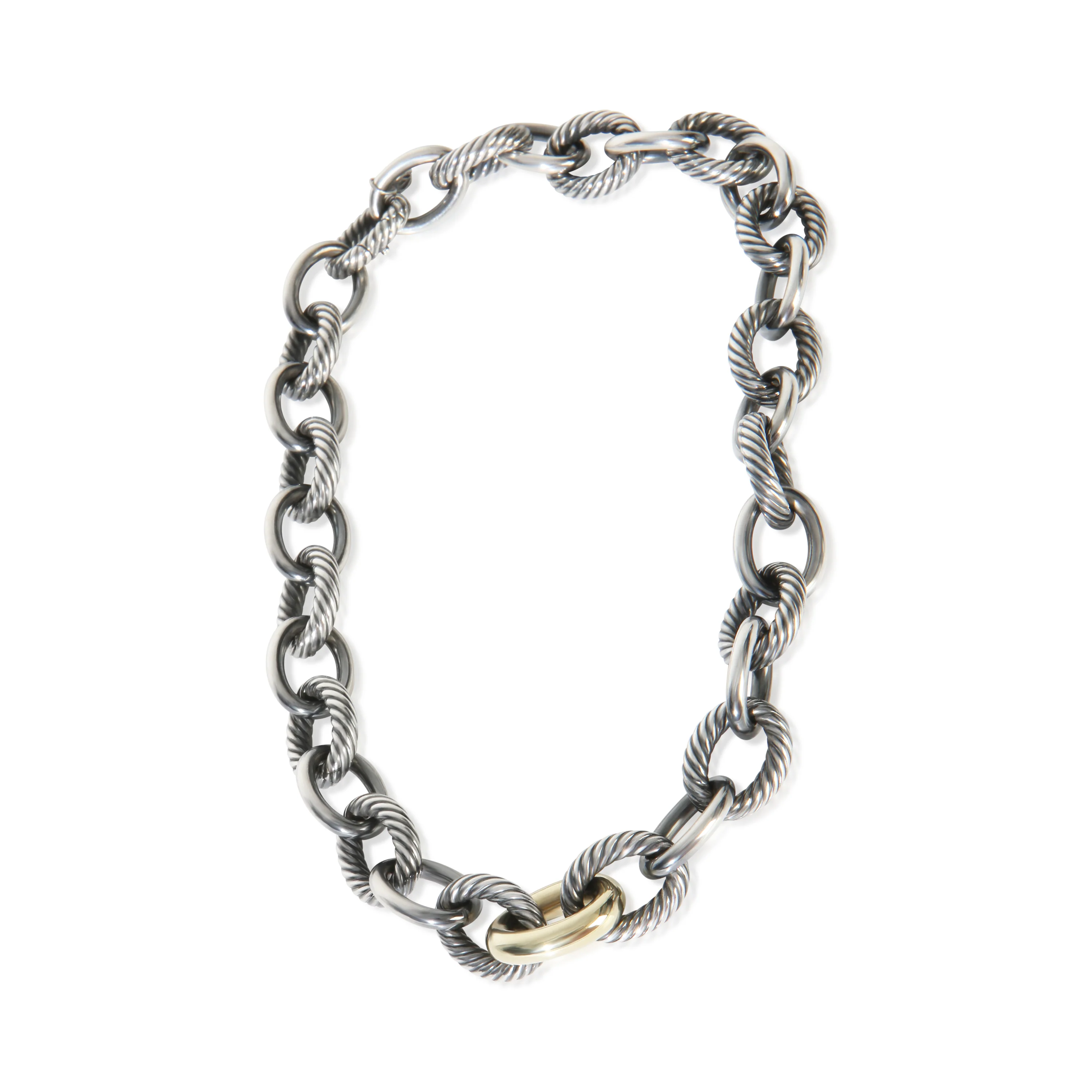 1/5 18K Yellow Gold & Sterling Silver Oval Link Necklace - Image 3