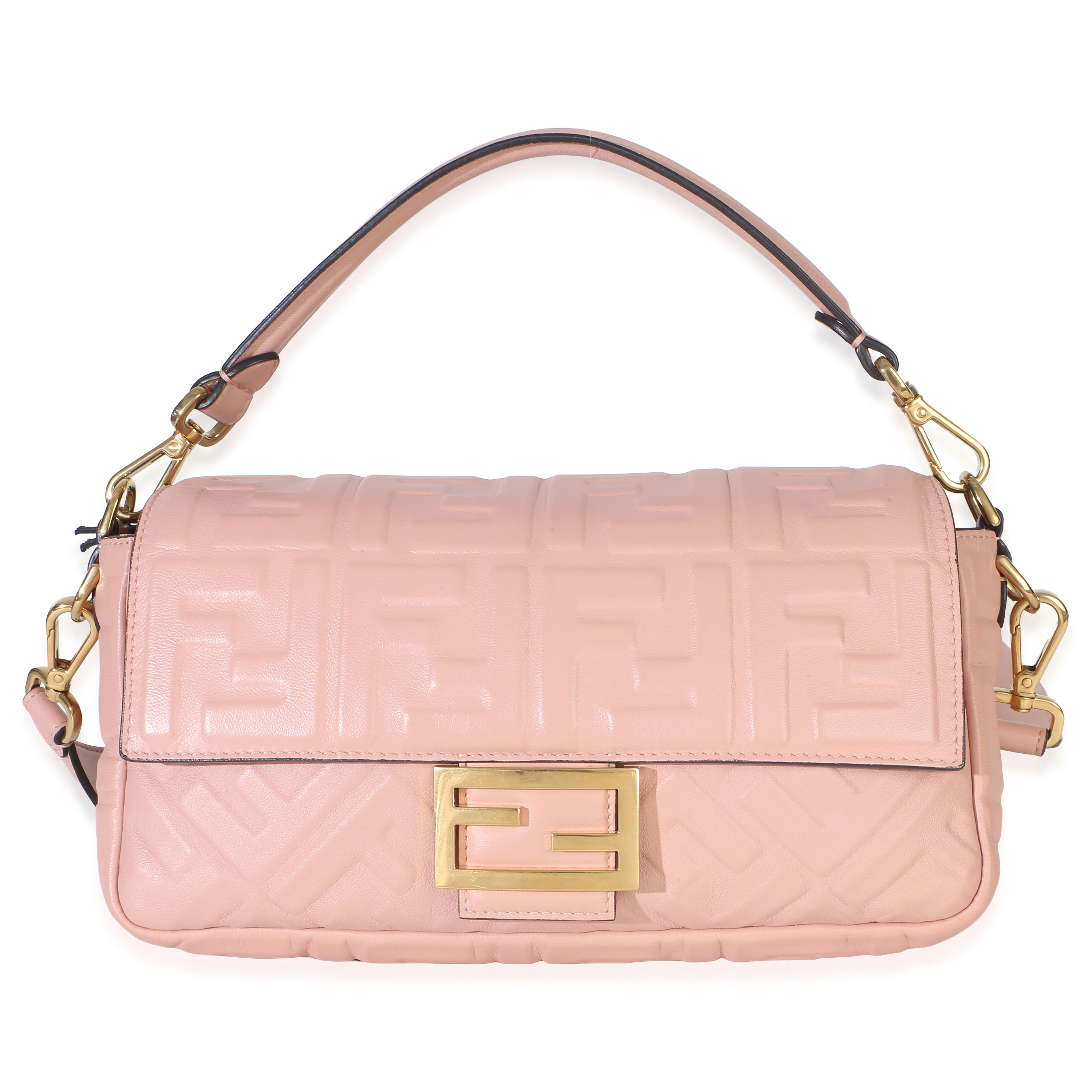Light Pink Nappa FF 1974 Embossed Baguette Bag