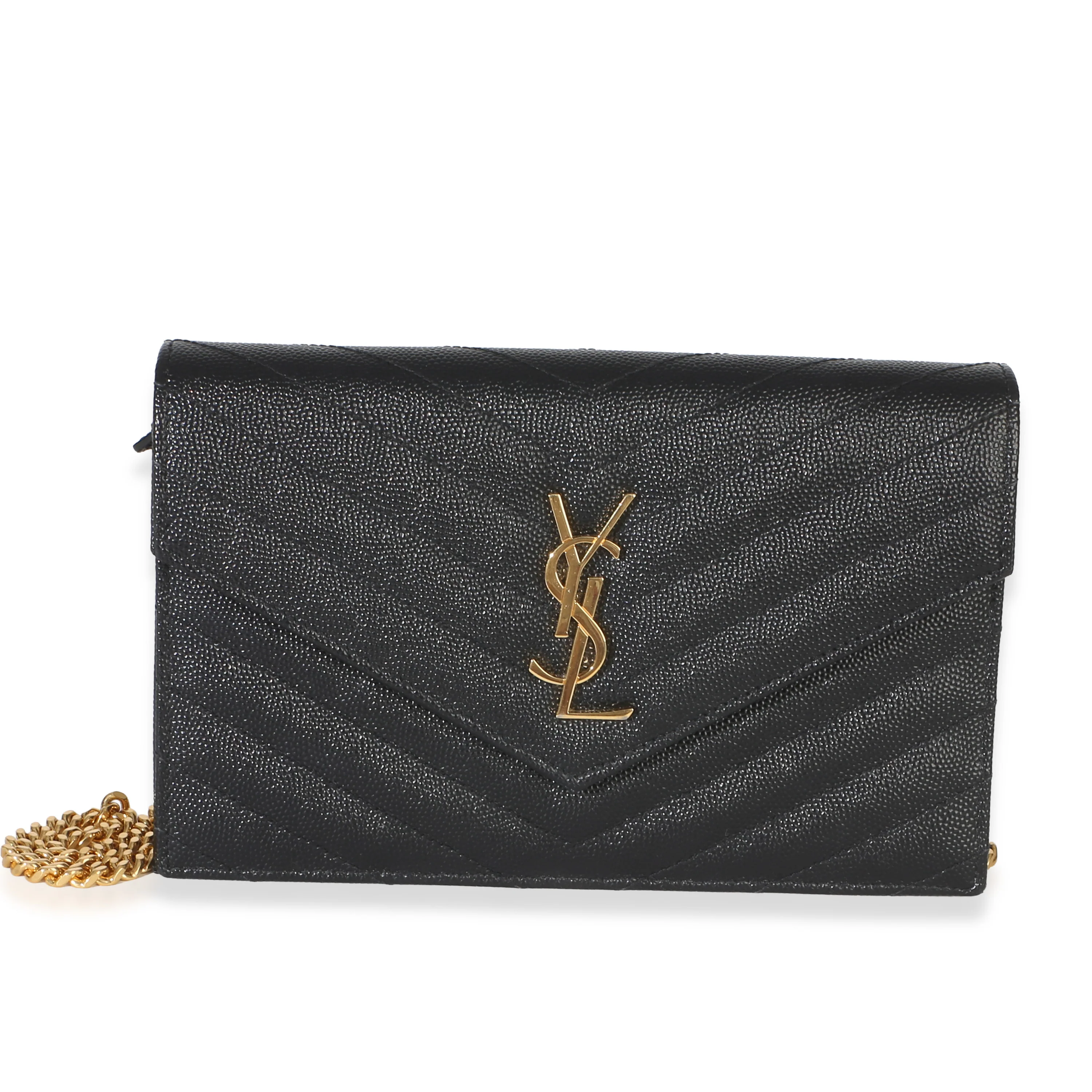 Black Grain De Poudre Cassandre Envelope Chain Wallet