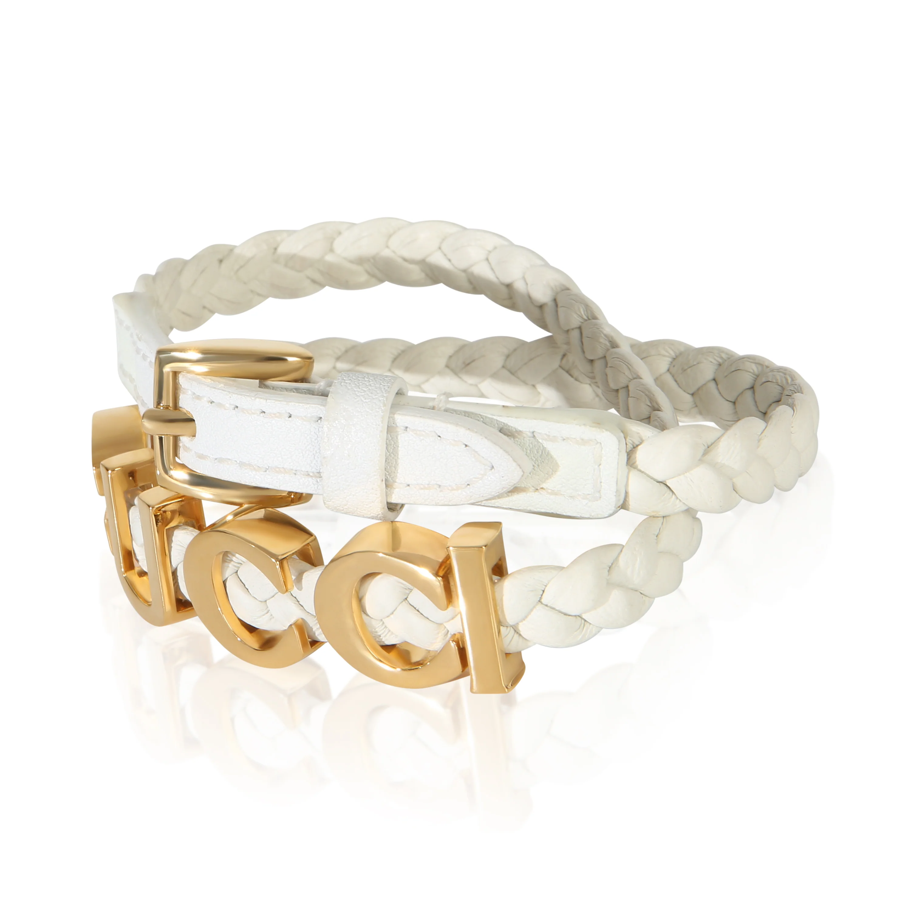 Gold-Plated  Logo Braided Leather Choker Necklace - Image 2