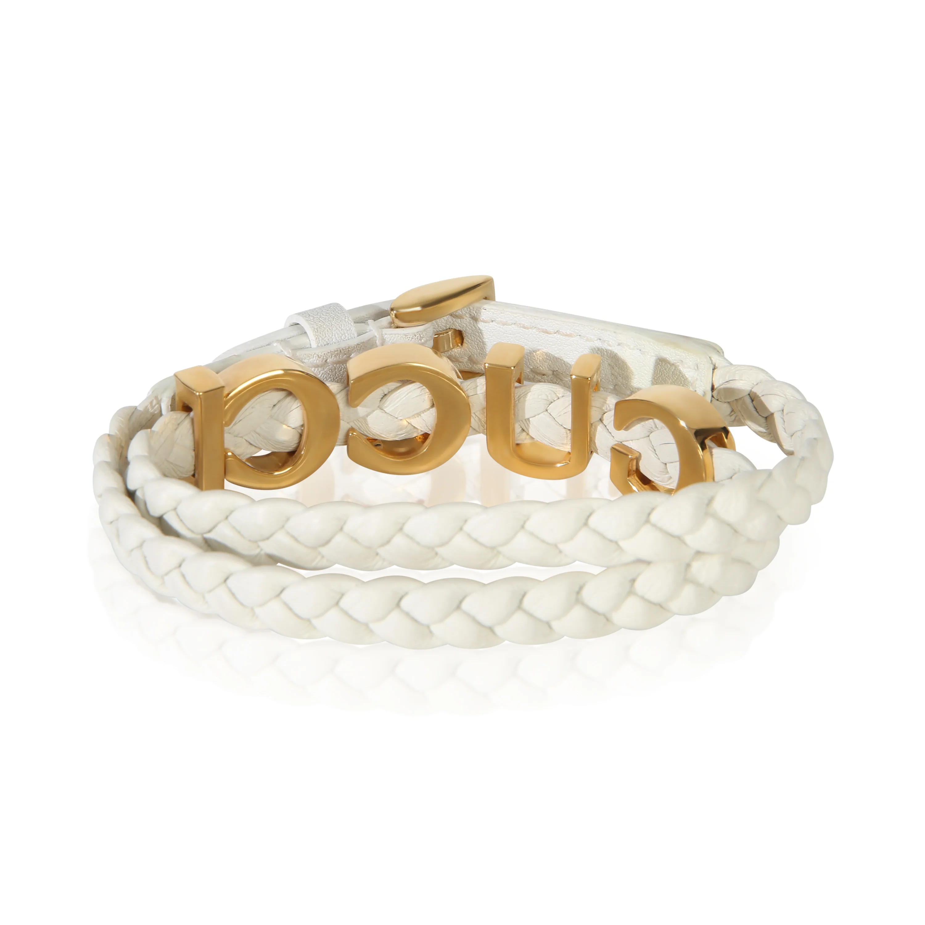 Gold-Plated  Logo Braided Leather Choker Necklace - Image 3