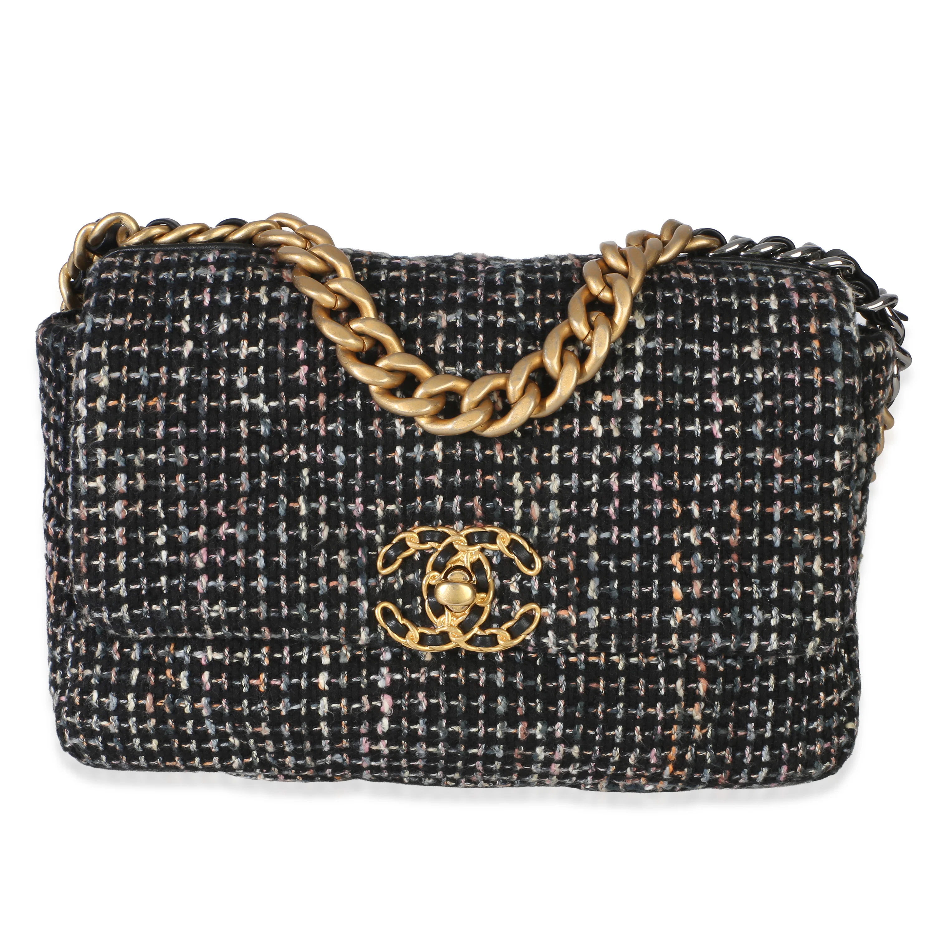 Black Multicolor Tweed Quilted Small Chanel 19 Flap Bag