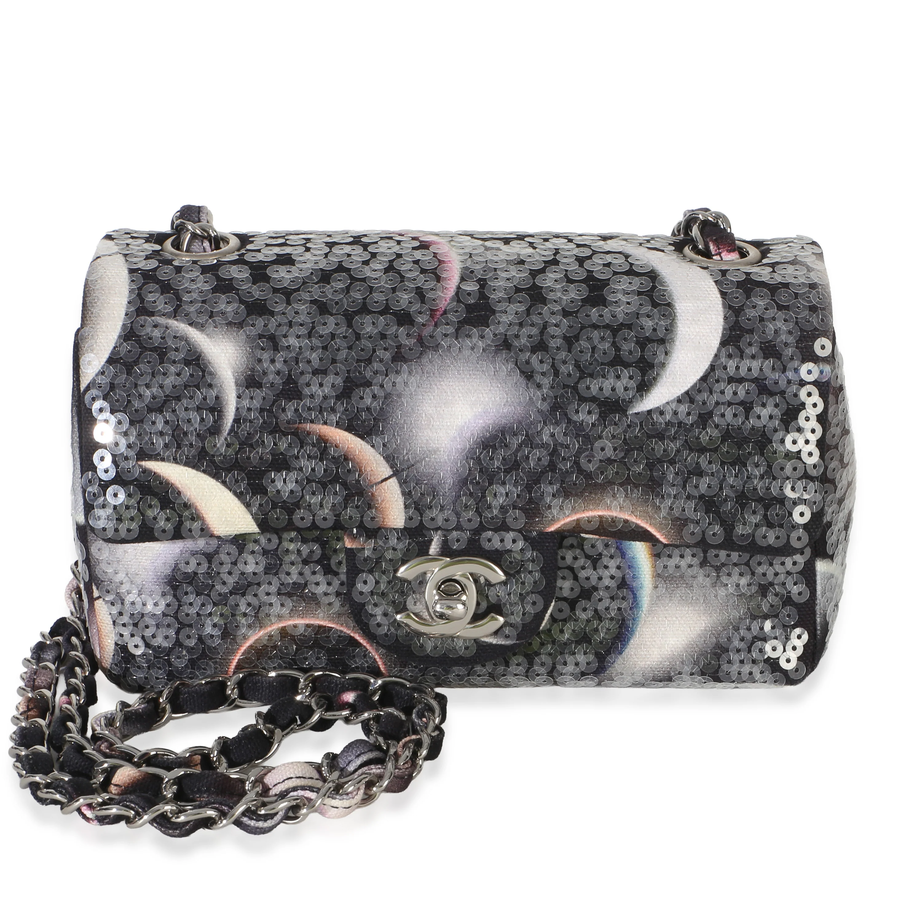 Black Moon Sequin Rectangular Mini Flap Bag