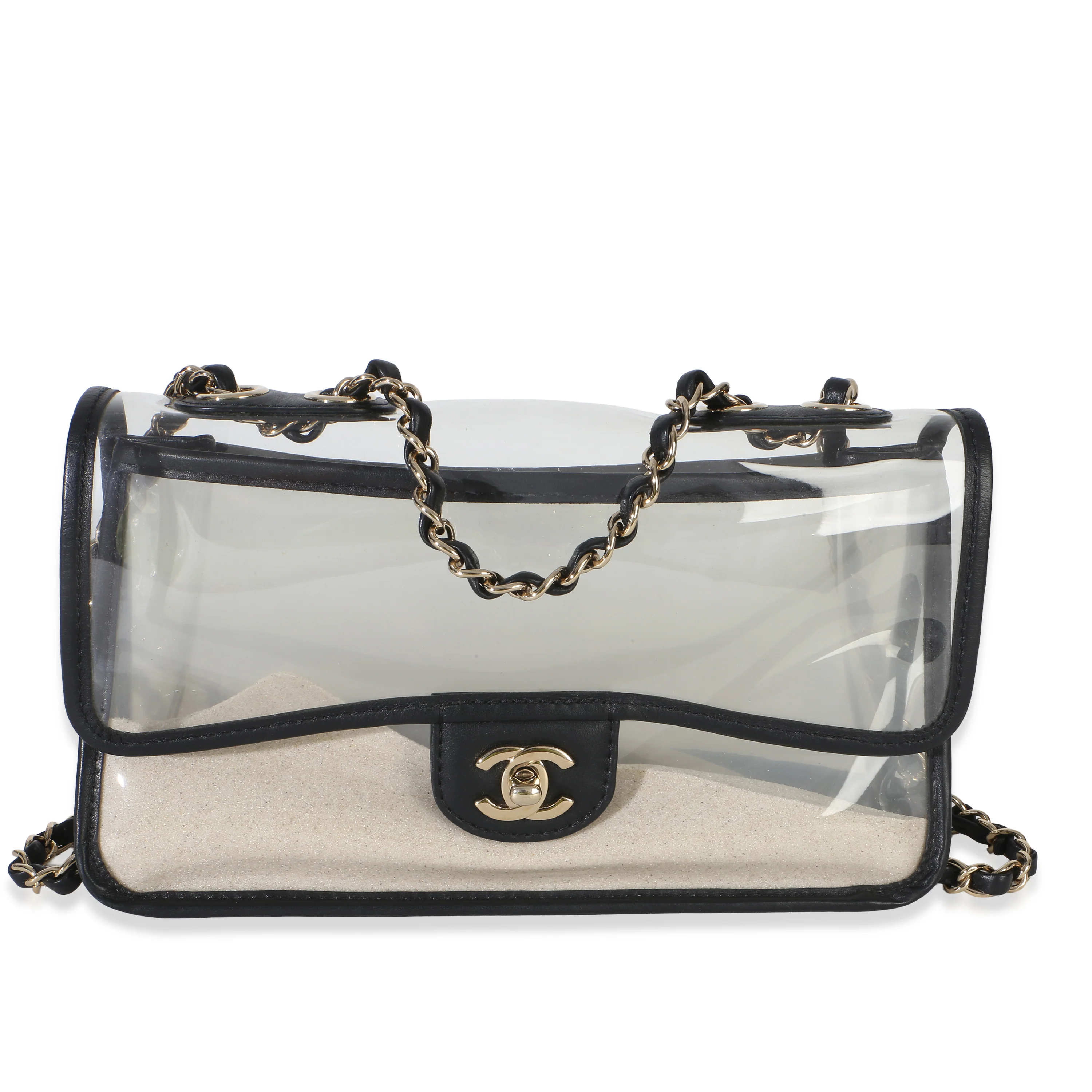 Black Lambskin PVC Sand By The Sea Medium Flap Bag