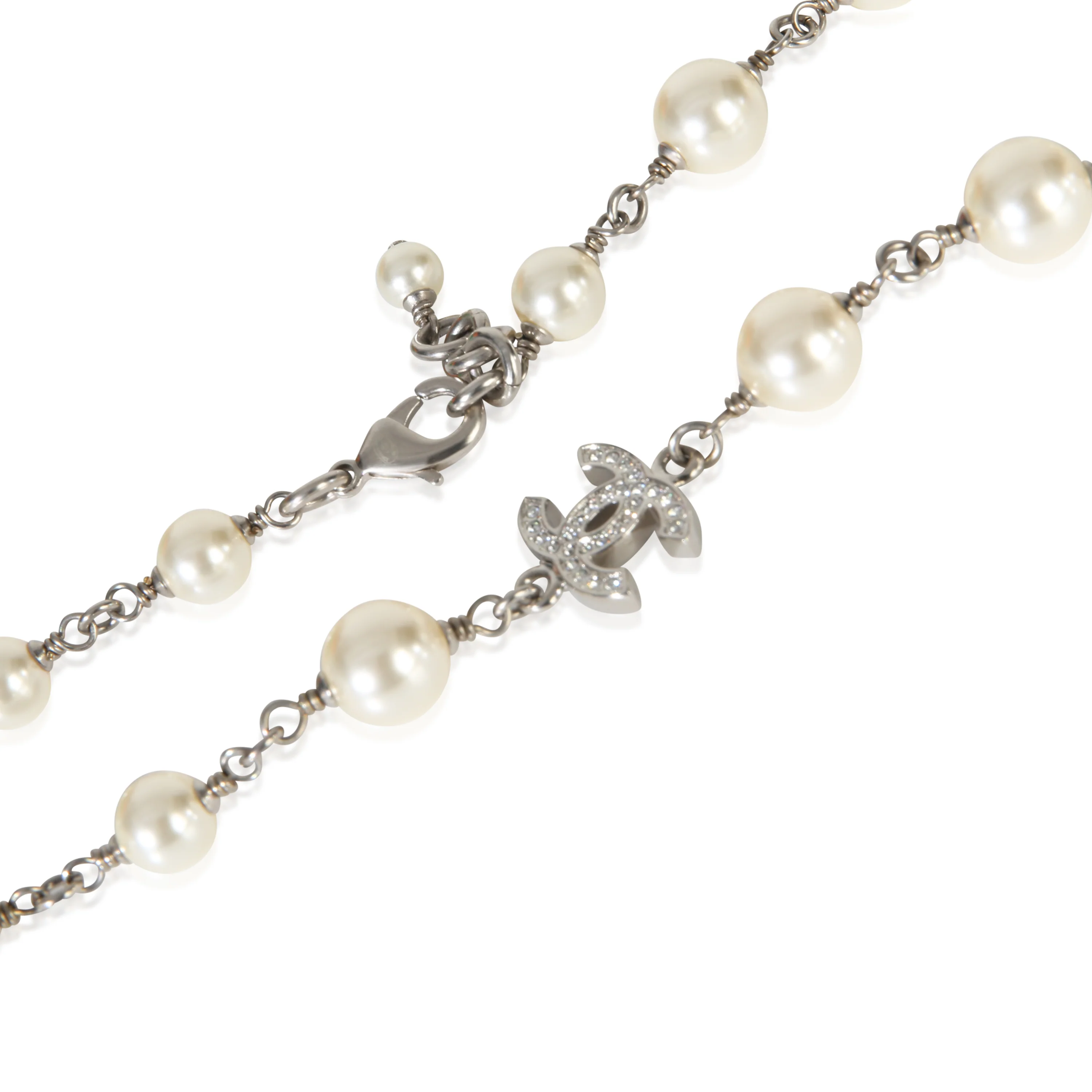 2023 Faux Pearl & Strass CC Station Necklace - Image 2
