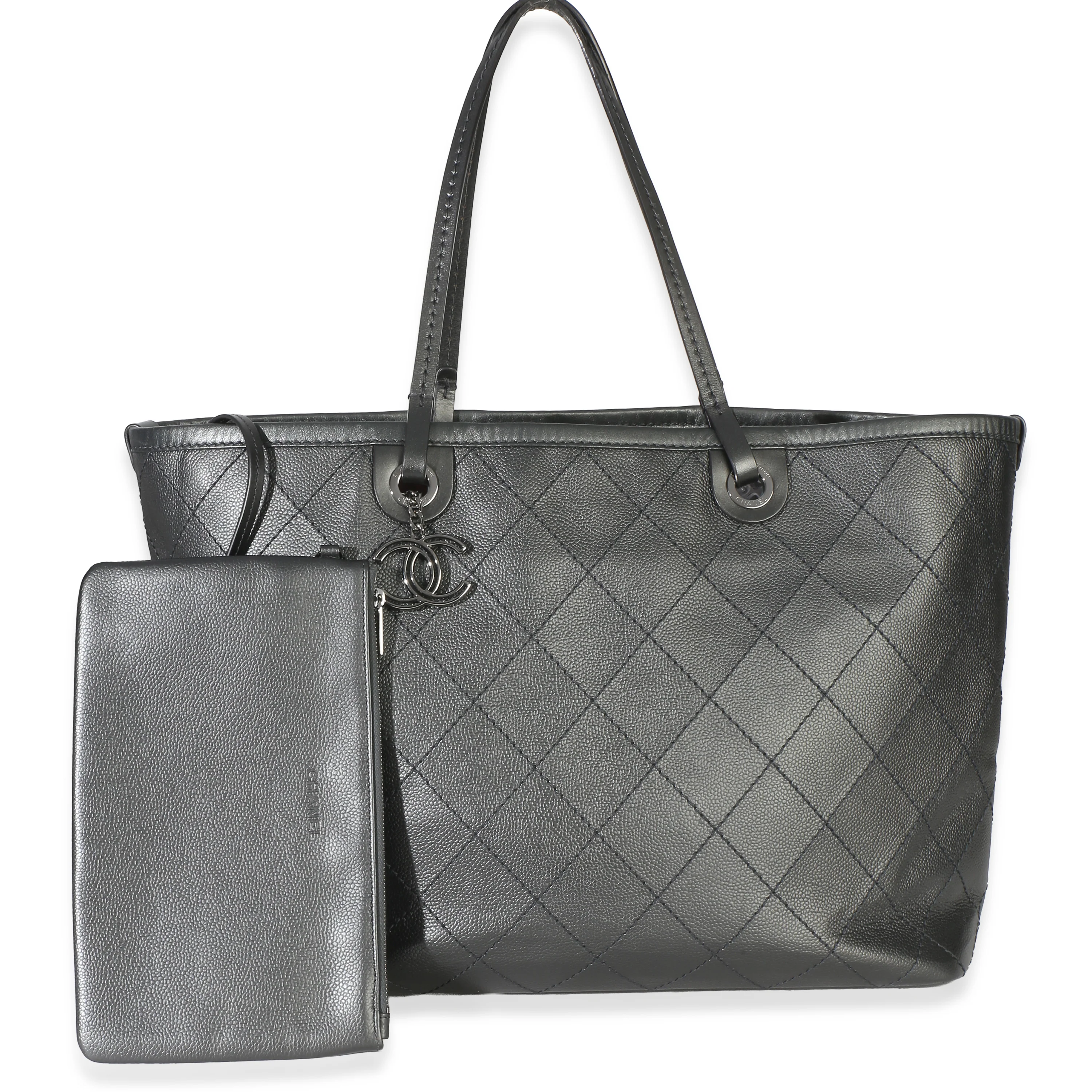 Black Grained Calfskin Large Shopping Fever Tote