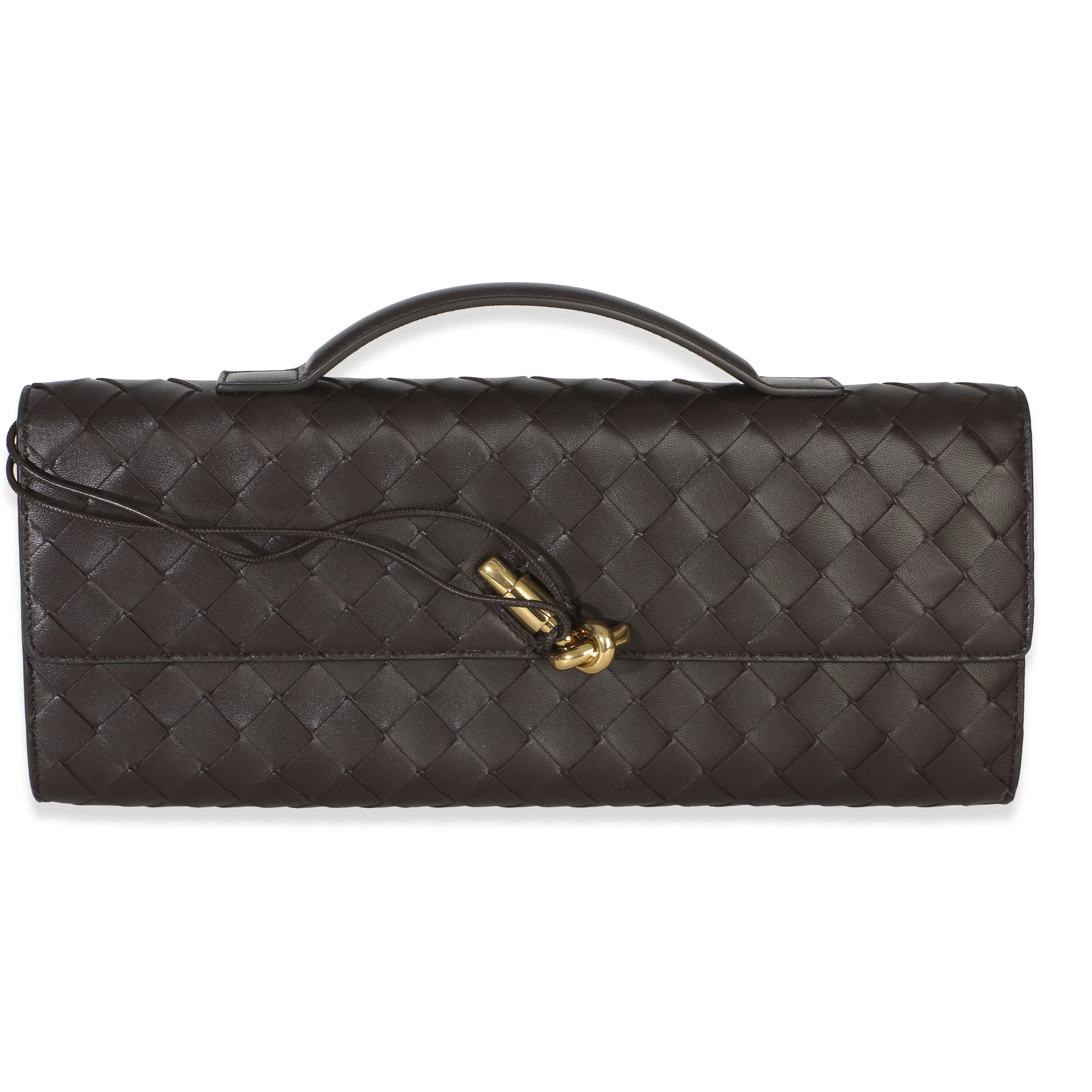 Brown Nappa Intrecciato Long Andiamo Top Handle Clutch