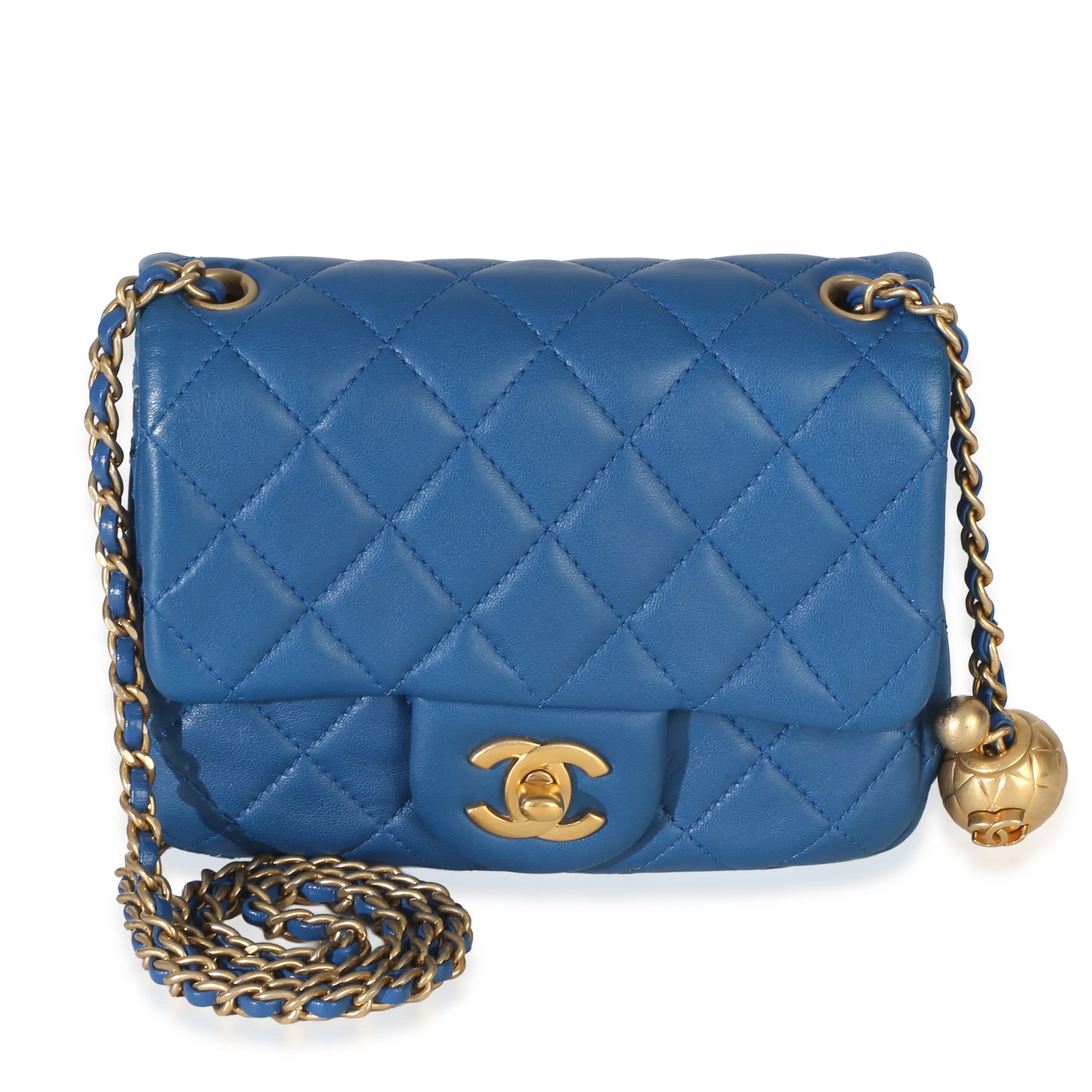 Blue Quilted Lambskin Mini Pearl Crush Flap Bag